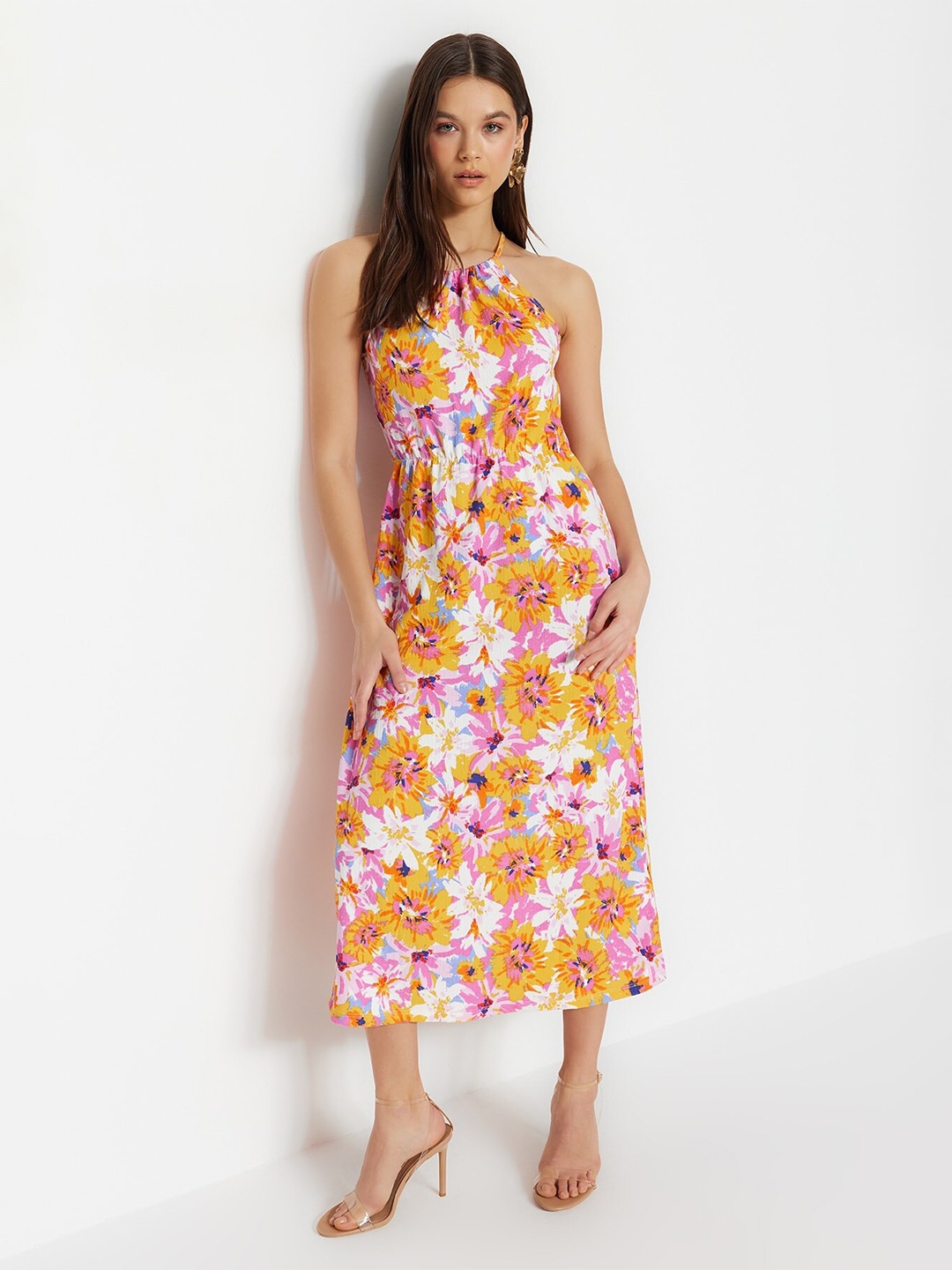 

Trendyol Floral Print A-Line Midi Dress, Yellow