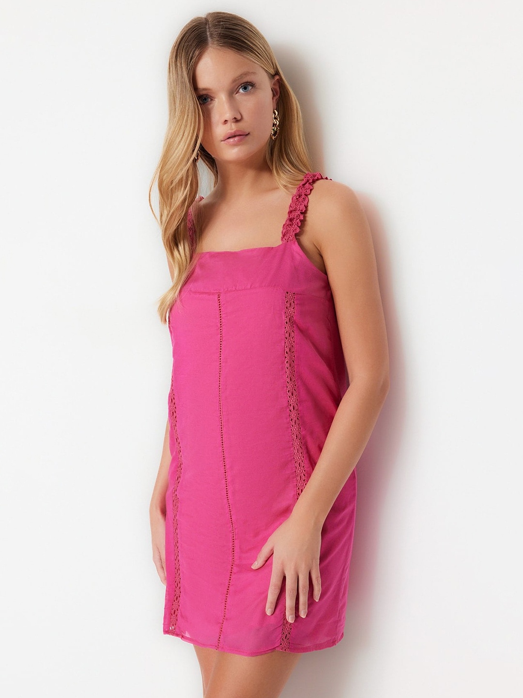 

Trendyol Shoulder Straps Cotton A Line Dress, Pink