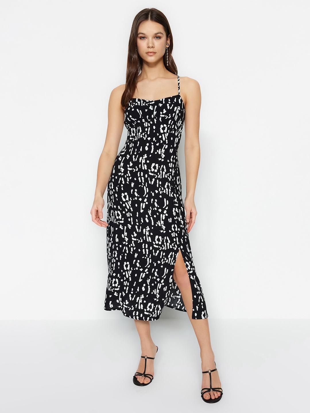 

Trendyol Abstract Printed Fit & Flare Midi Dress, Black