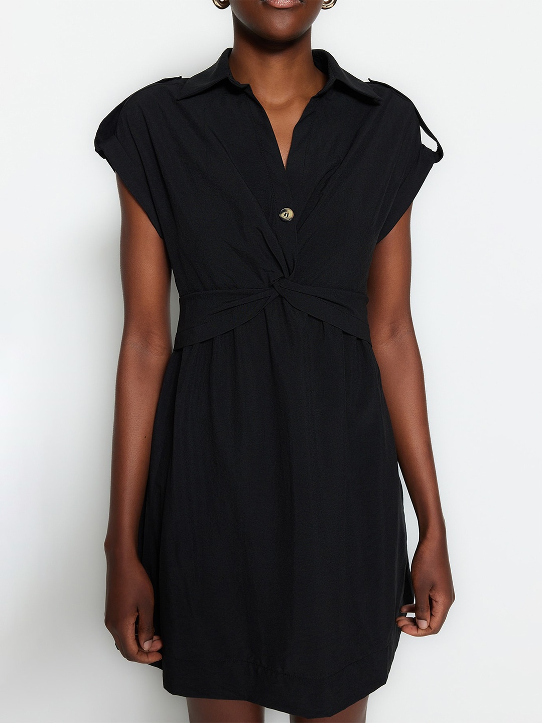 

Trendyol Shirt Collar Extended Sleeves A-Line Dress, Black