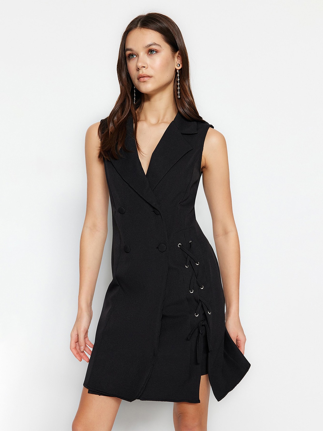 

Trendyol Notch Collar Tie-Ups Detail Sheath Dress, Black