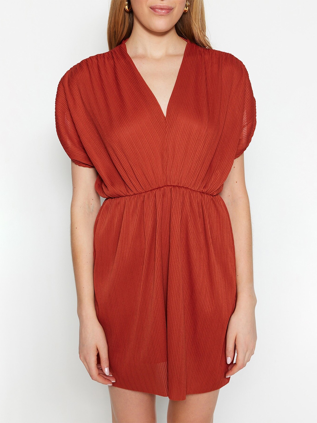 

Trendyol V-Neck Blouson Mini Dress, Red