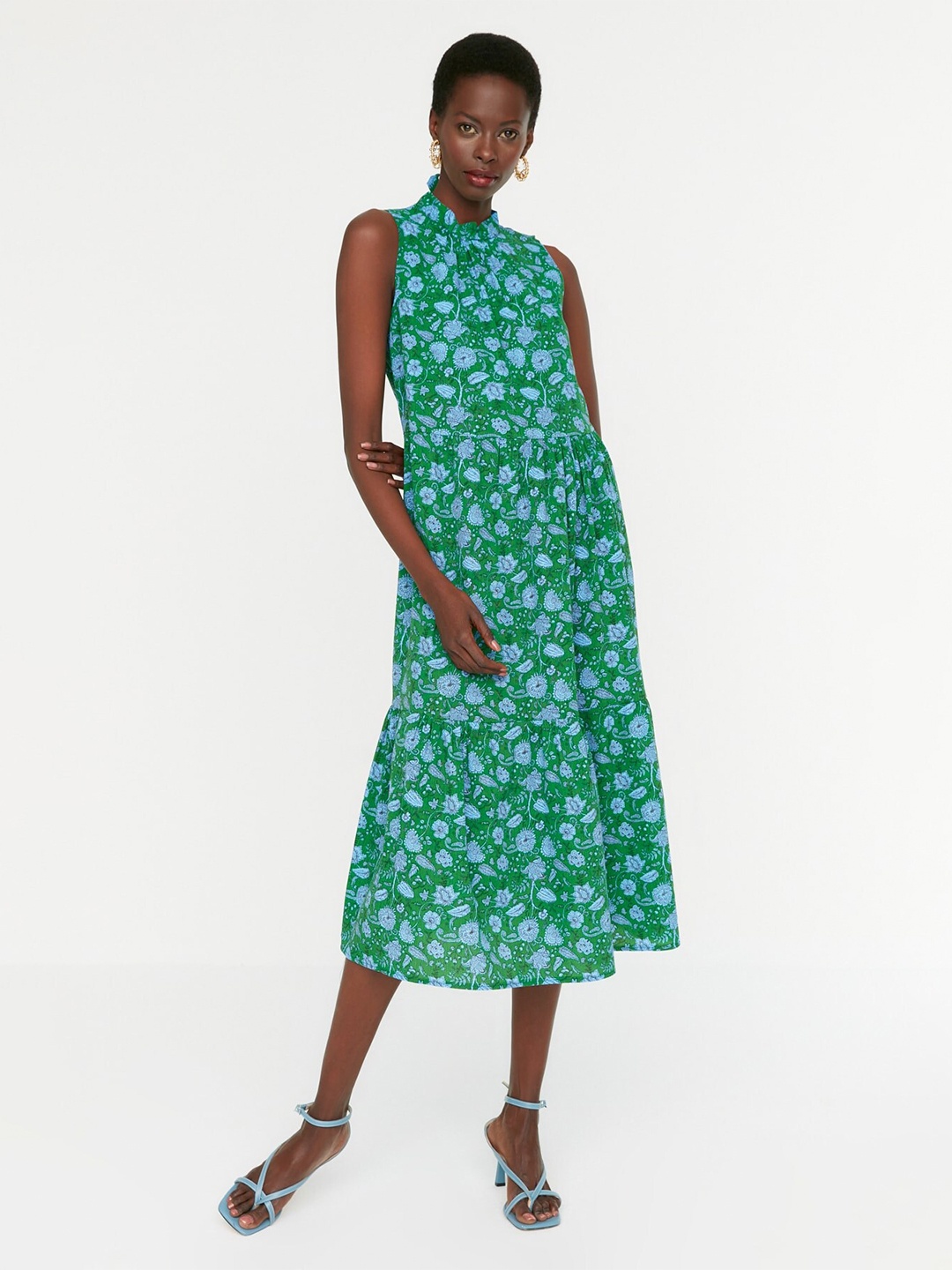 

Trendyol Floral Printed A-Line Midi Dress, Green