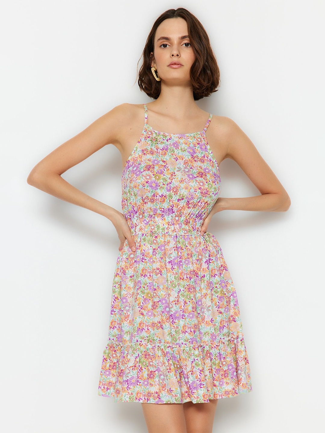 

Trendyol Floral Printed Fit & Flare Dress, Green