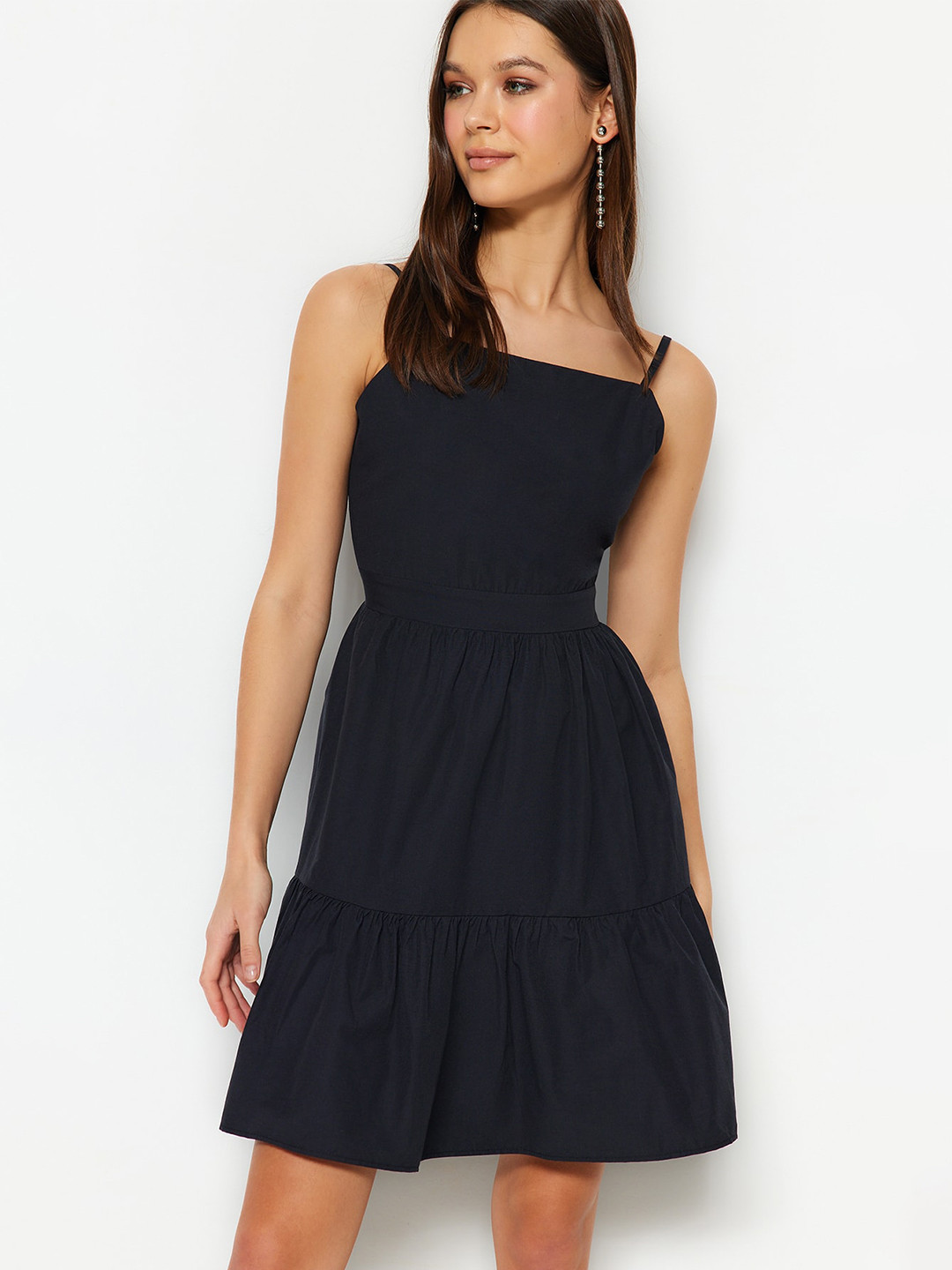 

Trendyol Sleeveless Cotton Fit & Flare Dress, Black