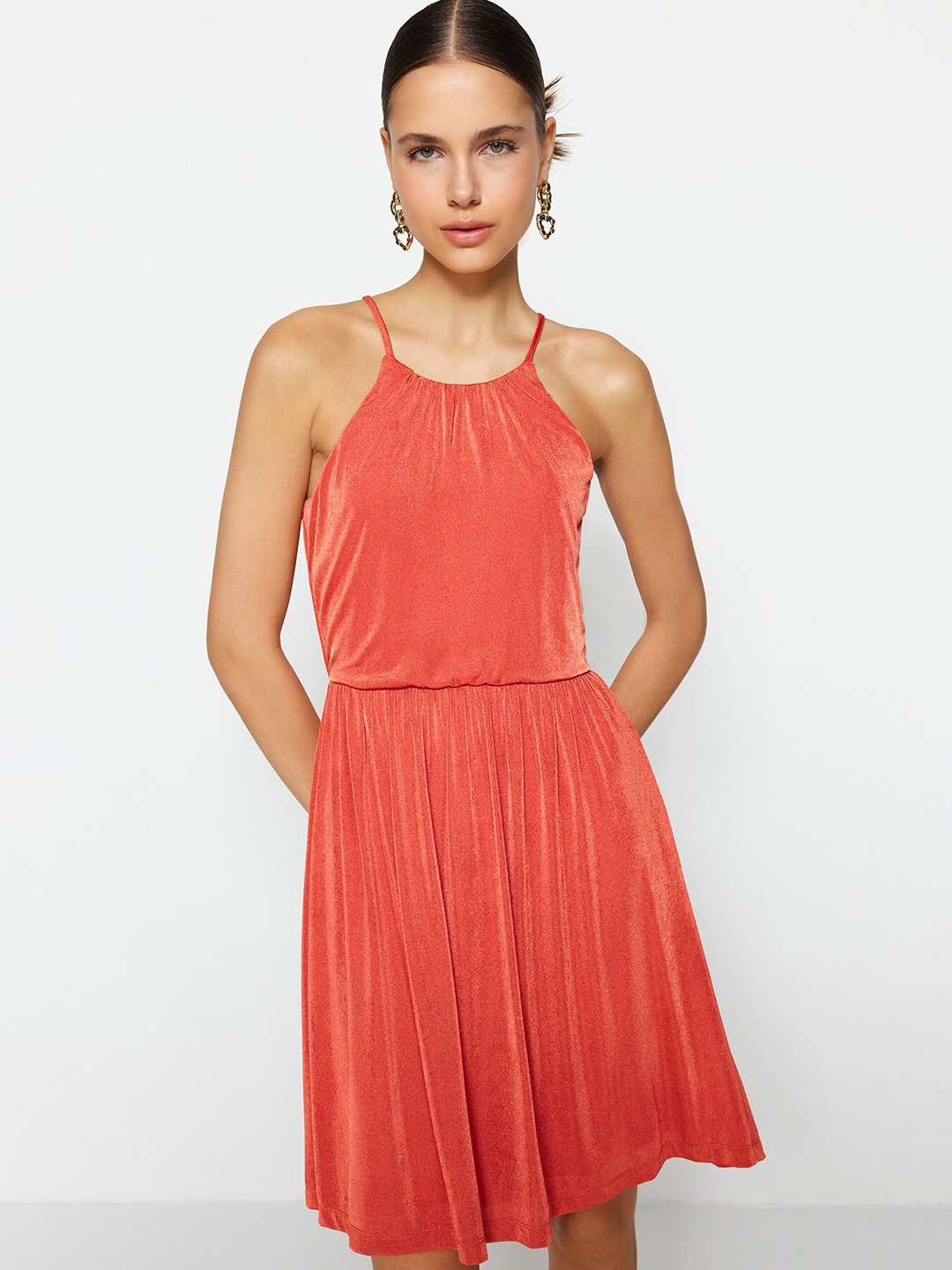 

Trendyol Shoulder Straps Fit & Flare Dress, Orange