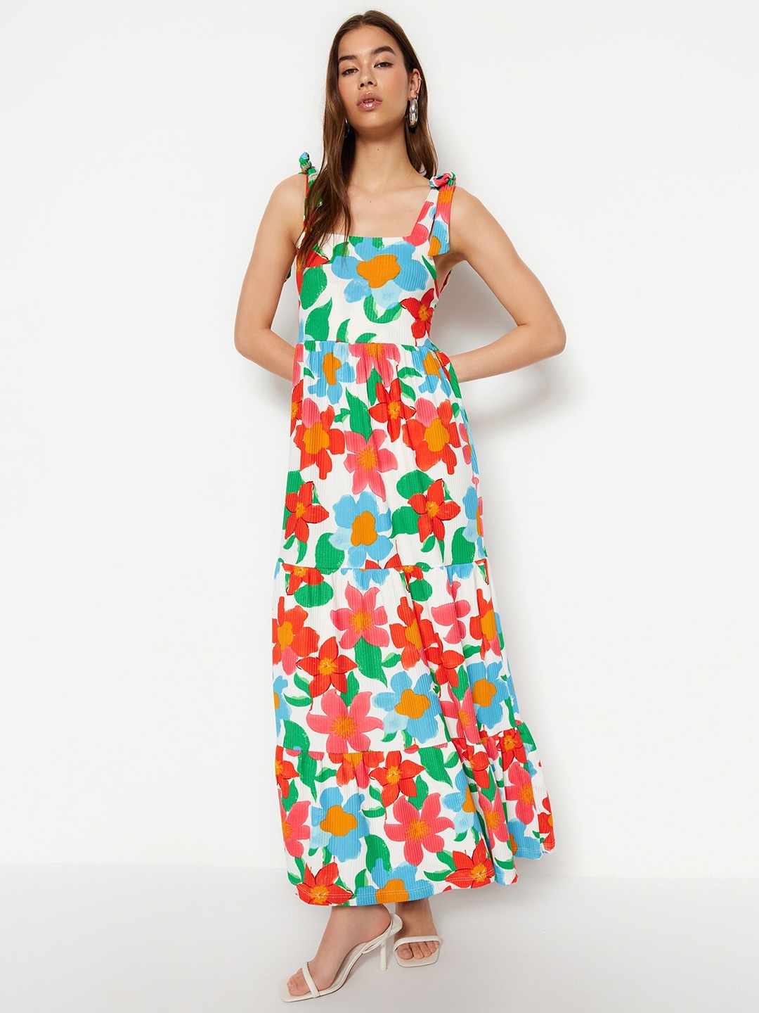 

Trendyol Floral Print Square Neck Maxi Dress, White