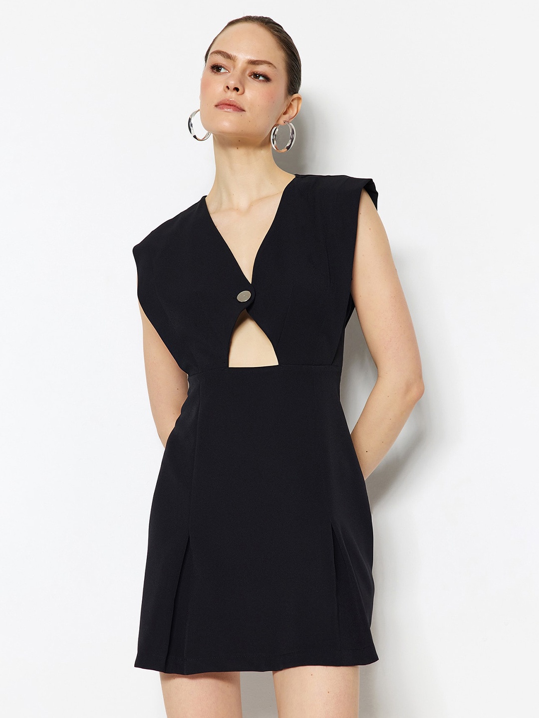 

Trendyol V-Neck Cut-Out A-Line Mini Dress, Black