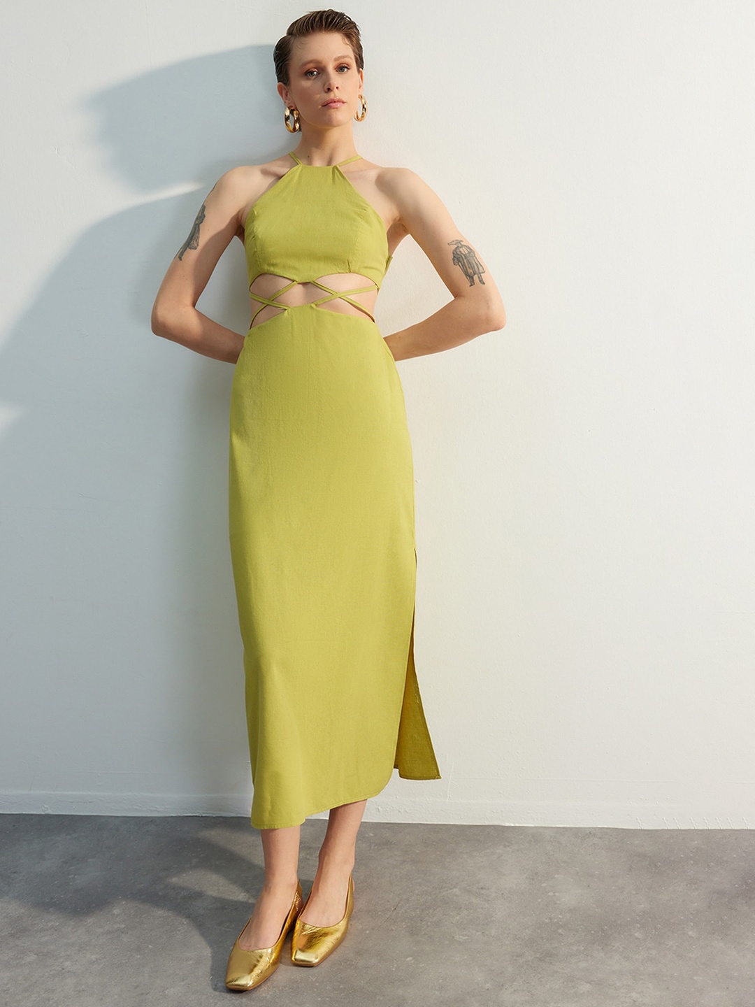 

Trendyol Halter Neck Sheath Midi Dress, Green