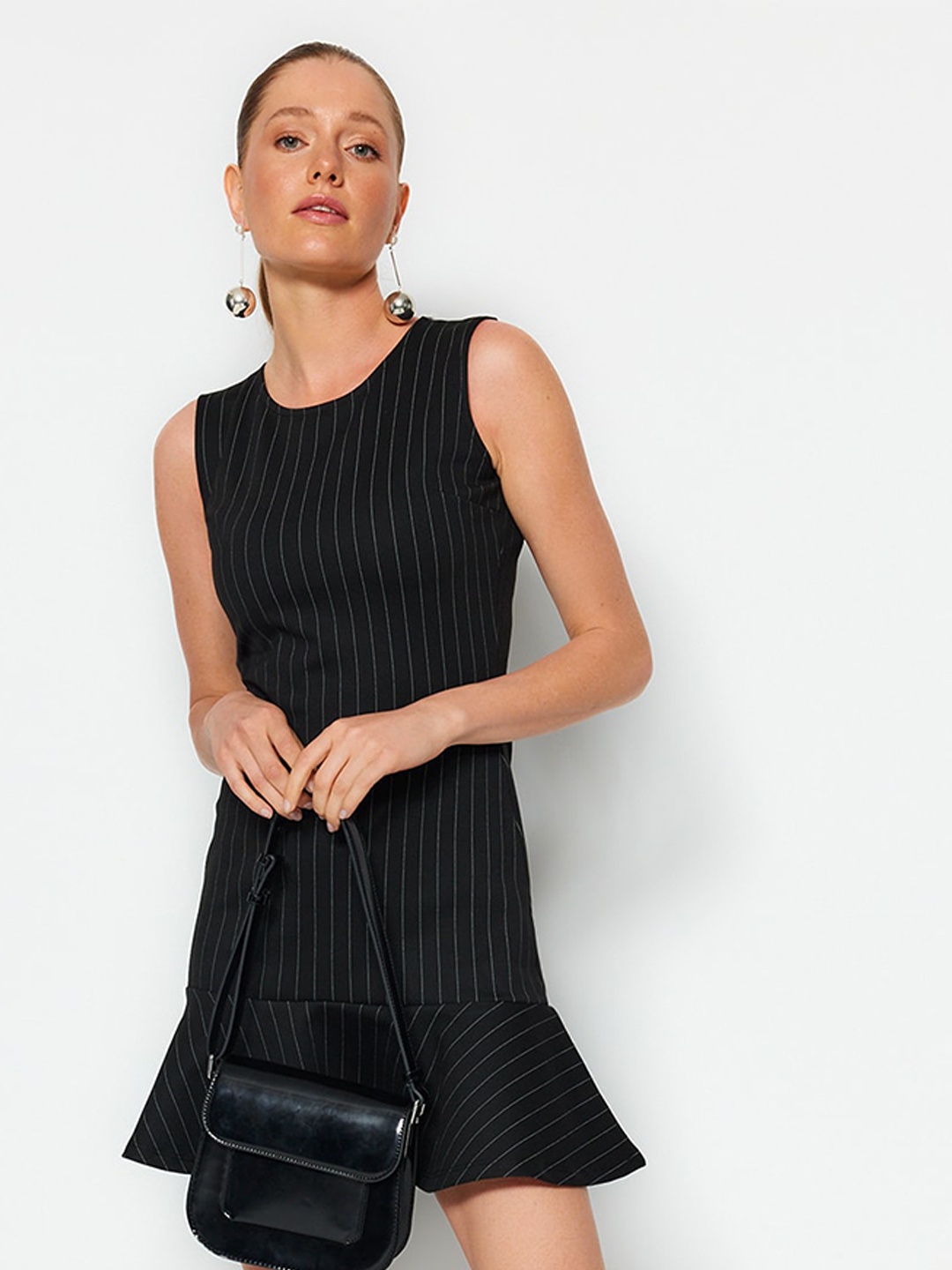 

Trendyol Striped Drop-Waist Mini Dress, Black