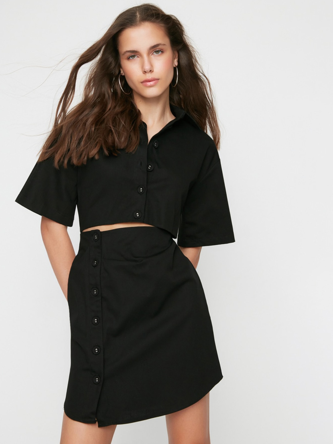 

Trendyol Cut Out Detailed Shirt Mini Dress, Black