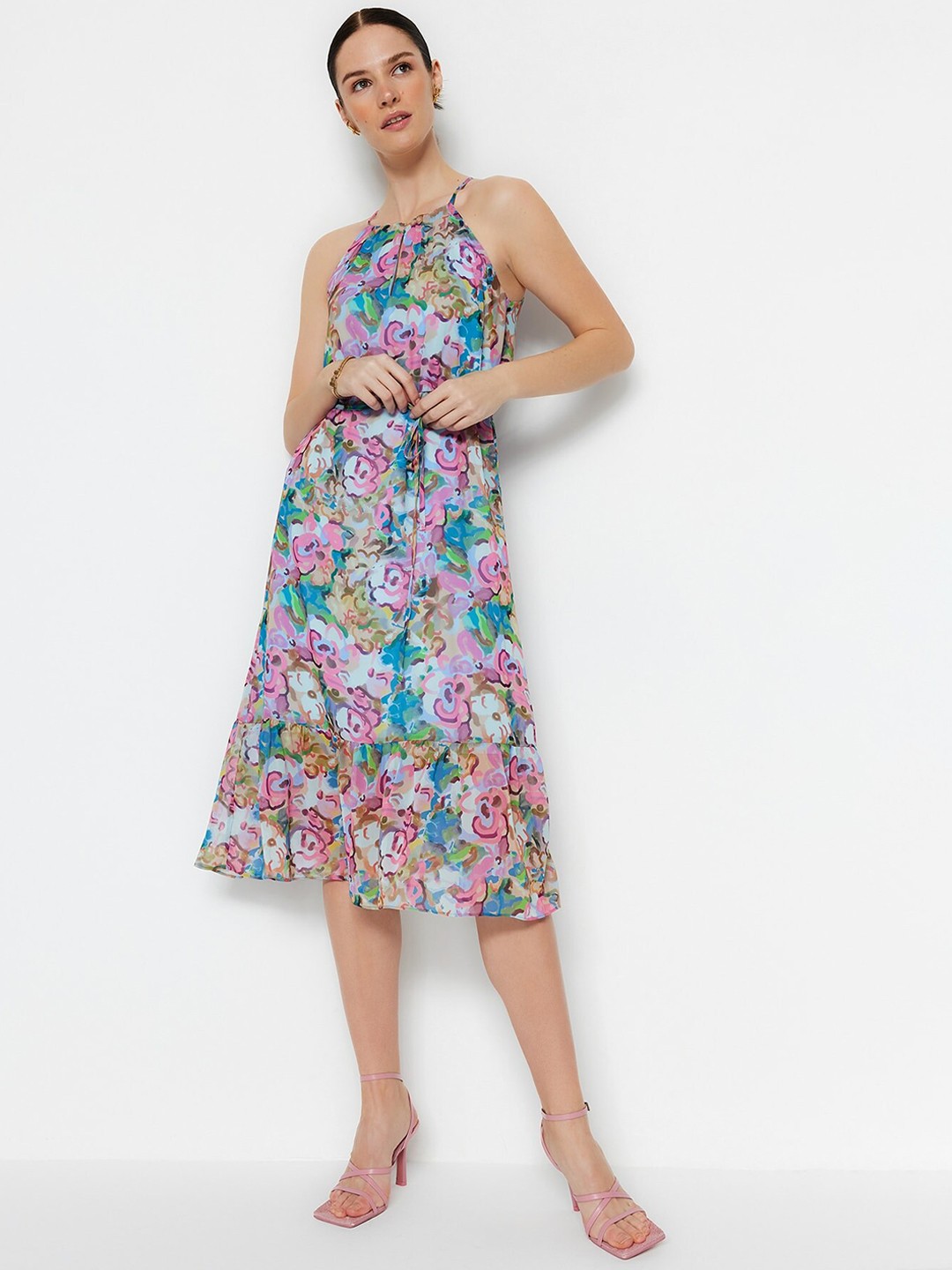 

Trendyol Floral Printed A-Line Midi Dress, Blue