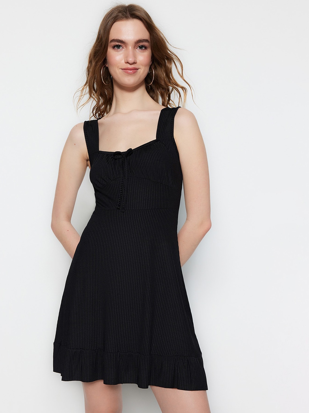 

Trendyol Square Neck Fit & Flare Mini Dress, Black