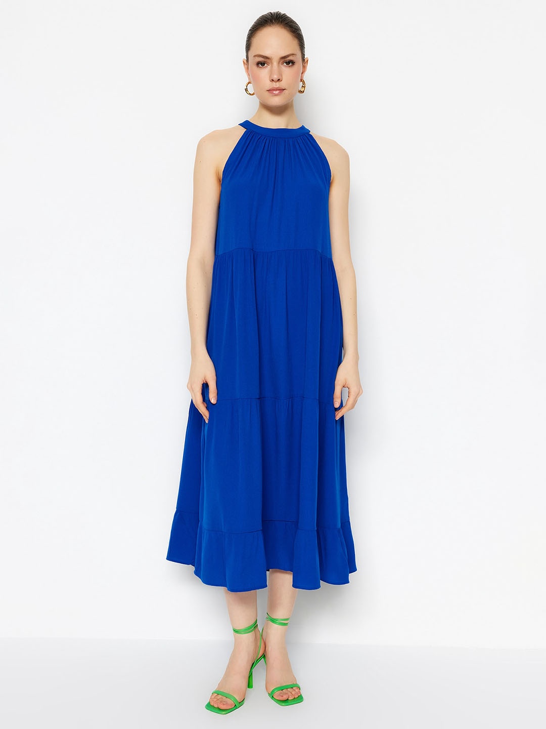 

Trendyol Sleeveless Tiered Fit & Flare Midi Dress, Blue