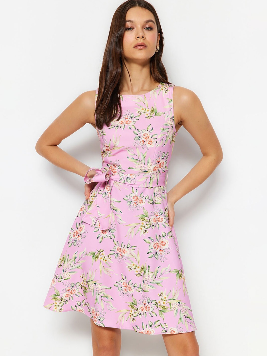 

Trendyol Floral Printed Fit & Flare Dress, Pink