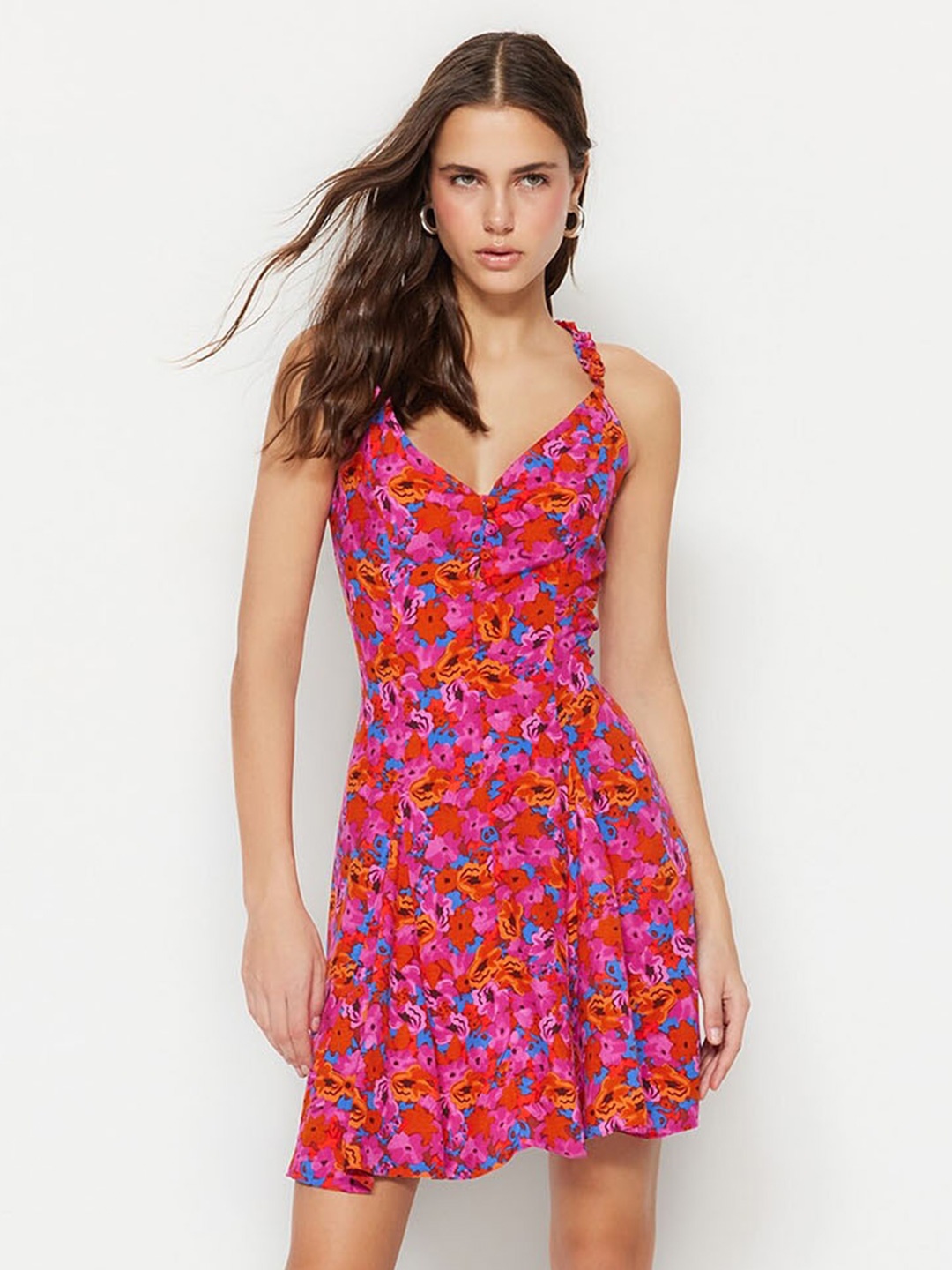 

Trendyol Floral Printed Fit & Flare Dress, Pink