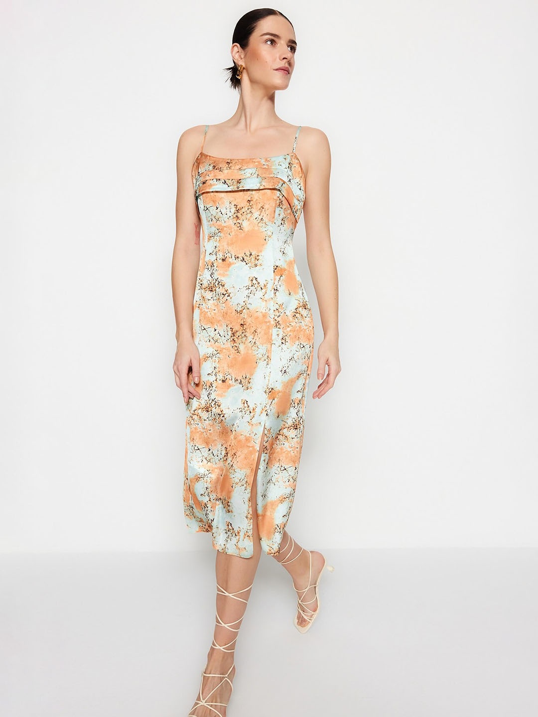 

Trendyol Floral Printed A Line Midi Dress, Peach
