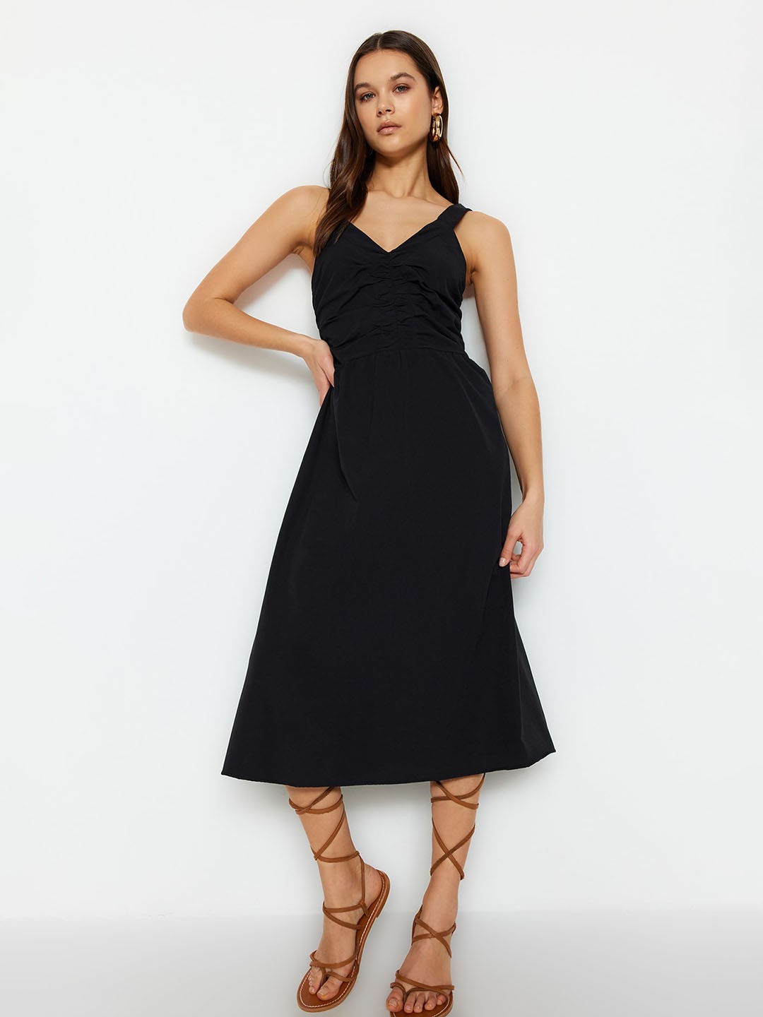 

Trendyol V-Neck Fit & Flare Midi Dress, Black
