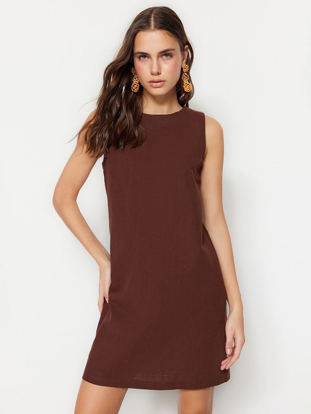 

Trendyol Round Neck Sleeveless A-Line Cotton Dress, Maroon