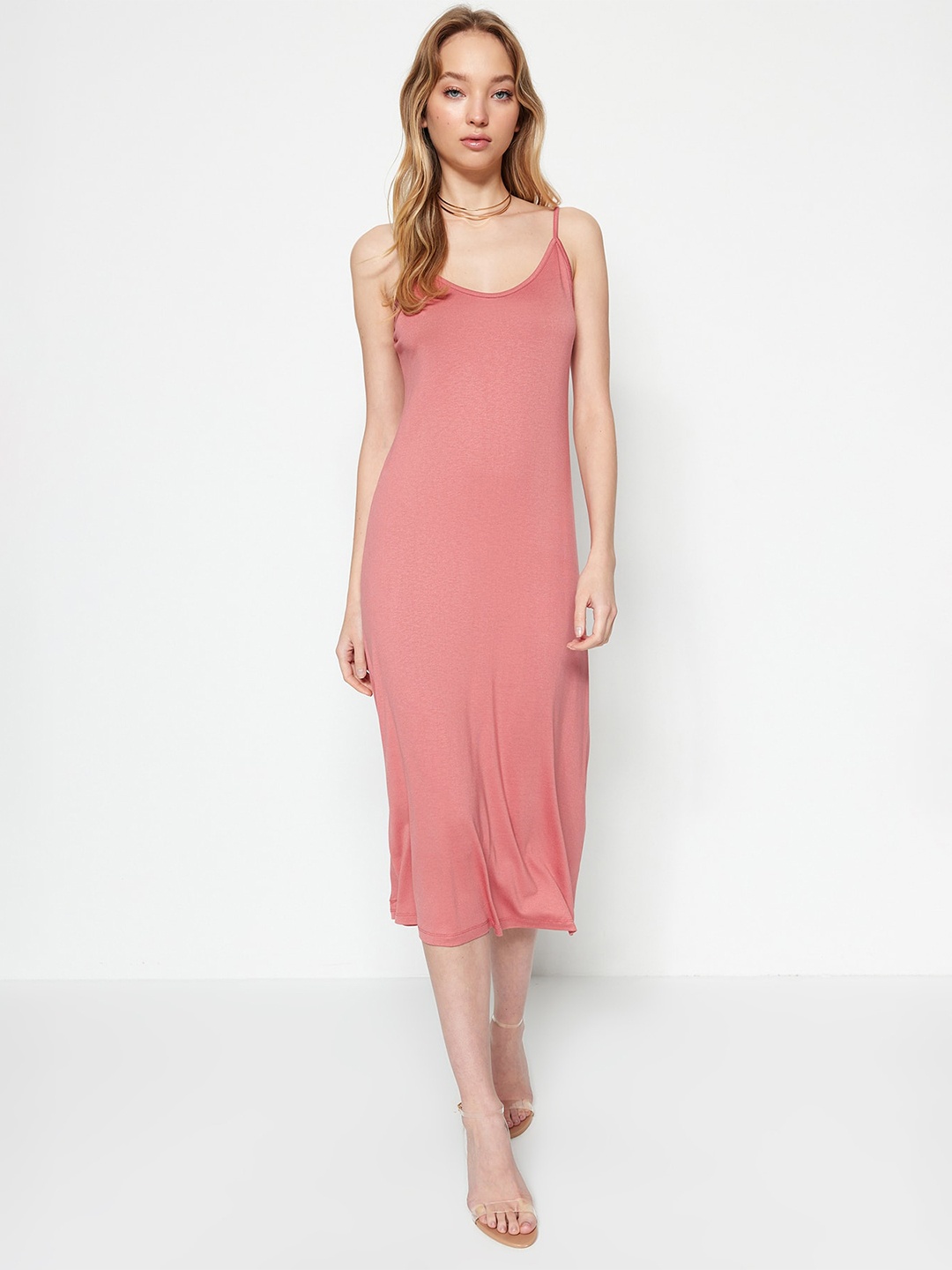 

Trendyol Shoulder Strapped A-Line Midi Dress, Pink