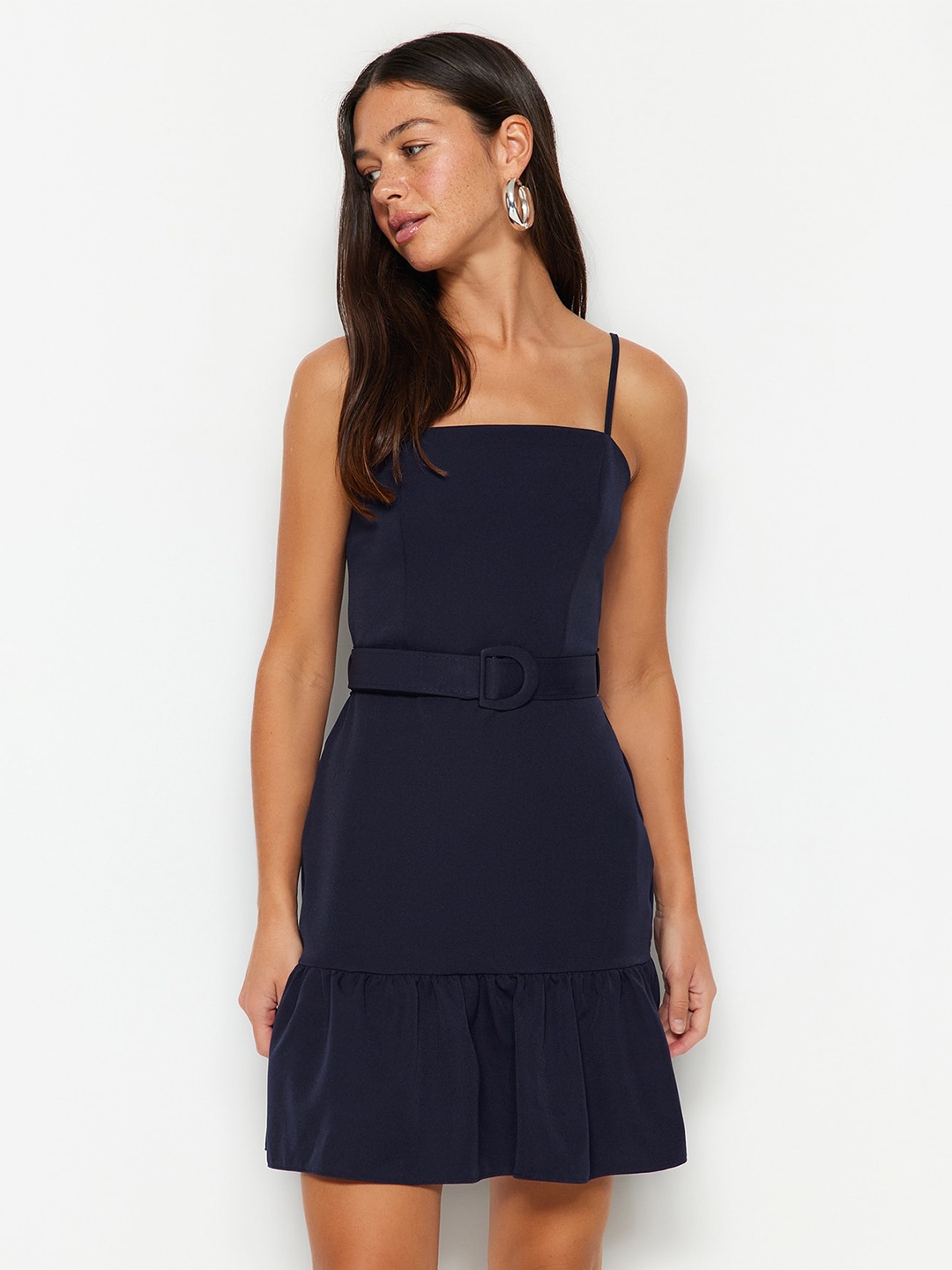 

Trendyol Shoulder Straps Fit & Flare Dress, Navy blue