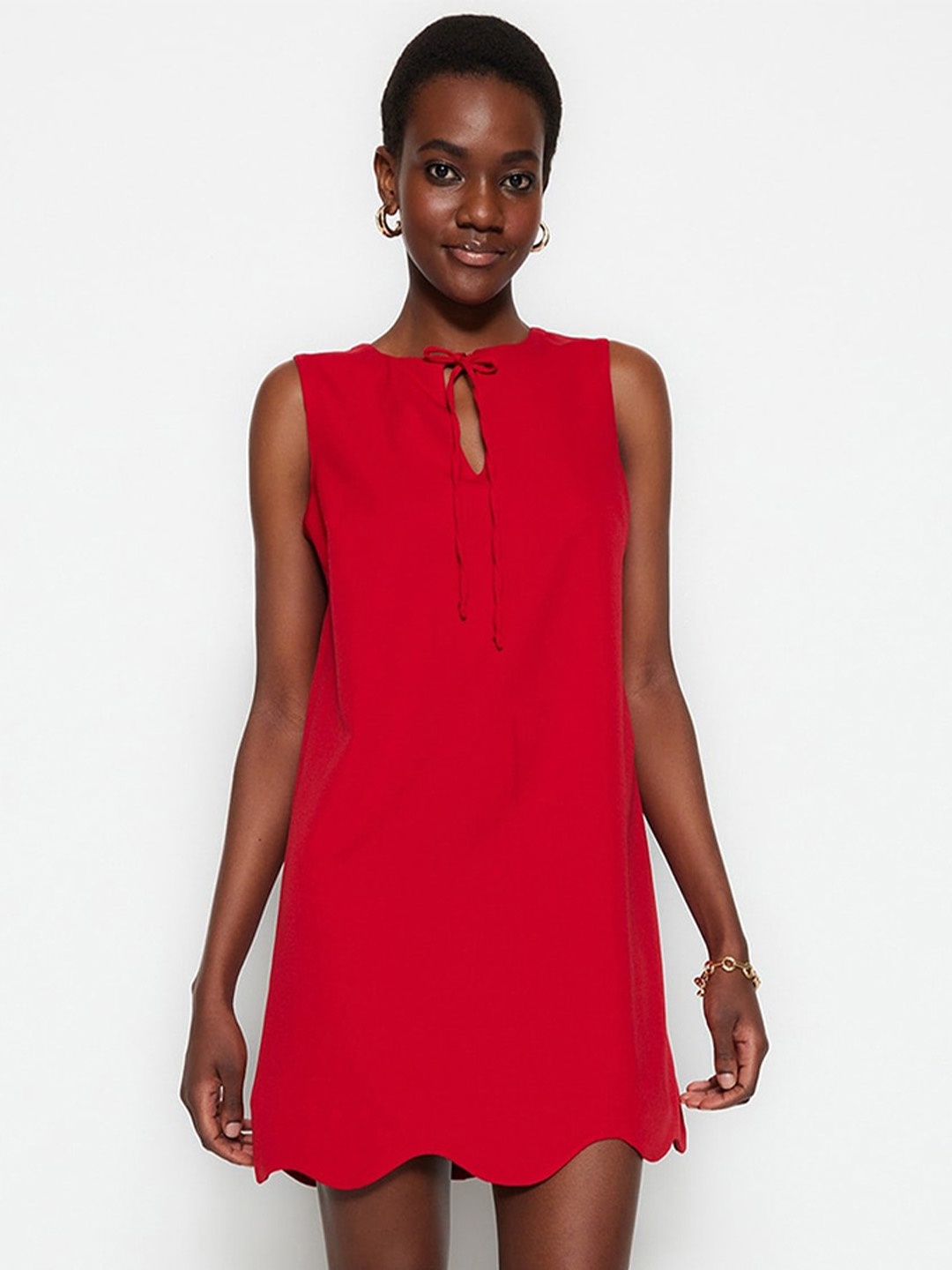 

Trendyol Tie-Up Neck A-Line Mini Dress, Red