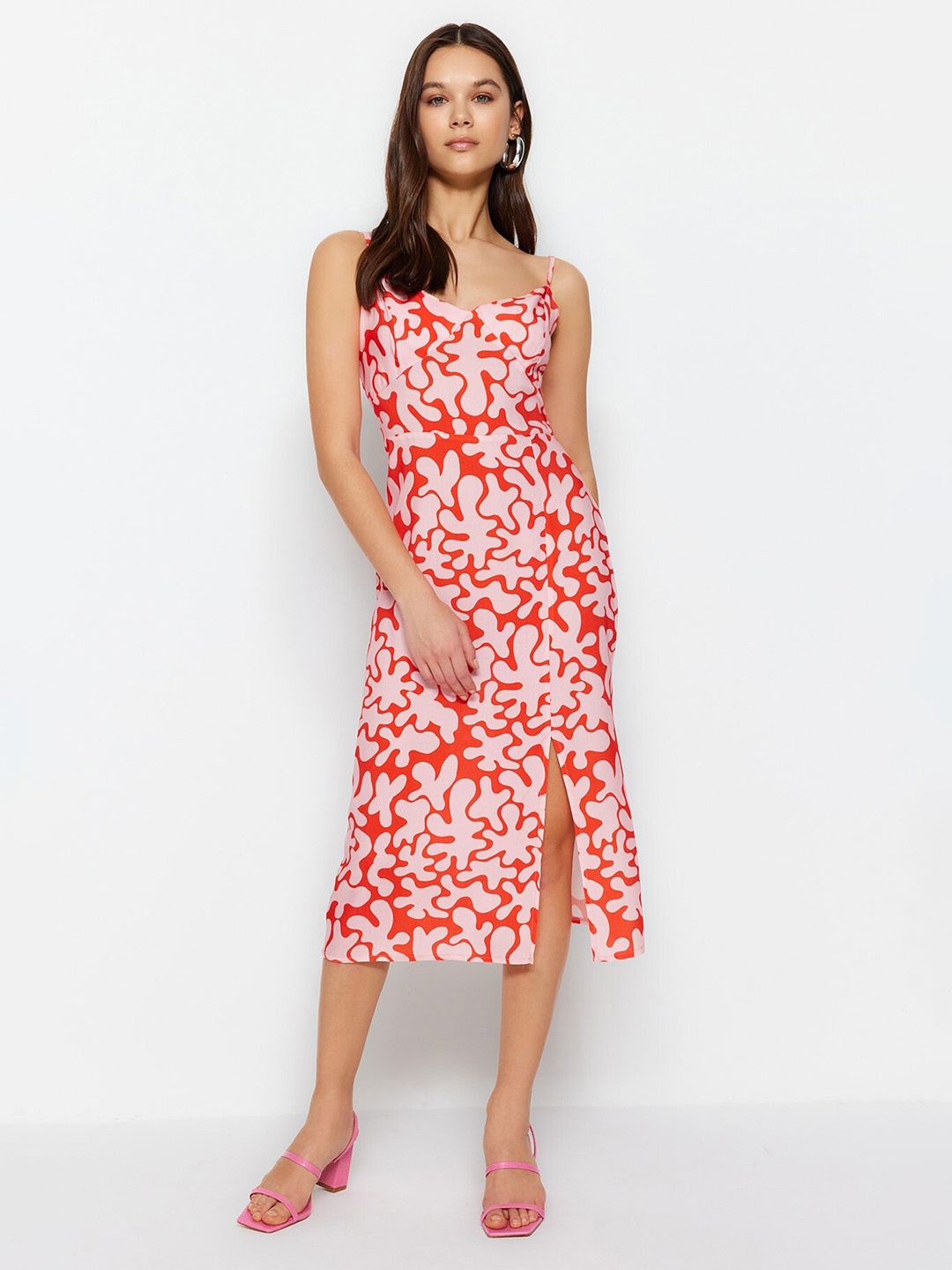 

Trendyol Floral Print A-Line Midi Dress, Red