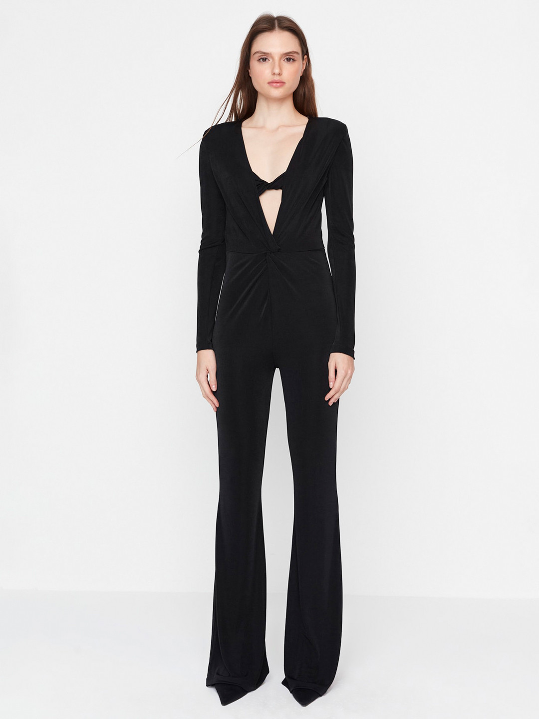 

Trendyol V Neck Gathers Basic Jumpsuit, Black