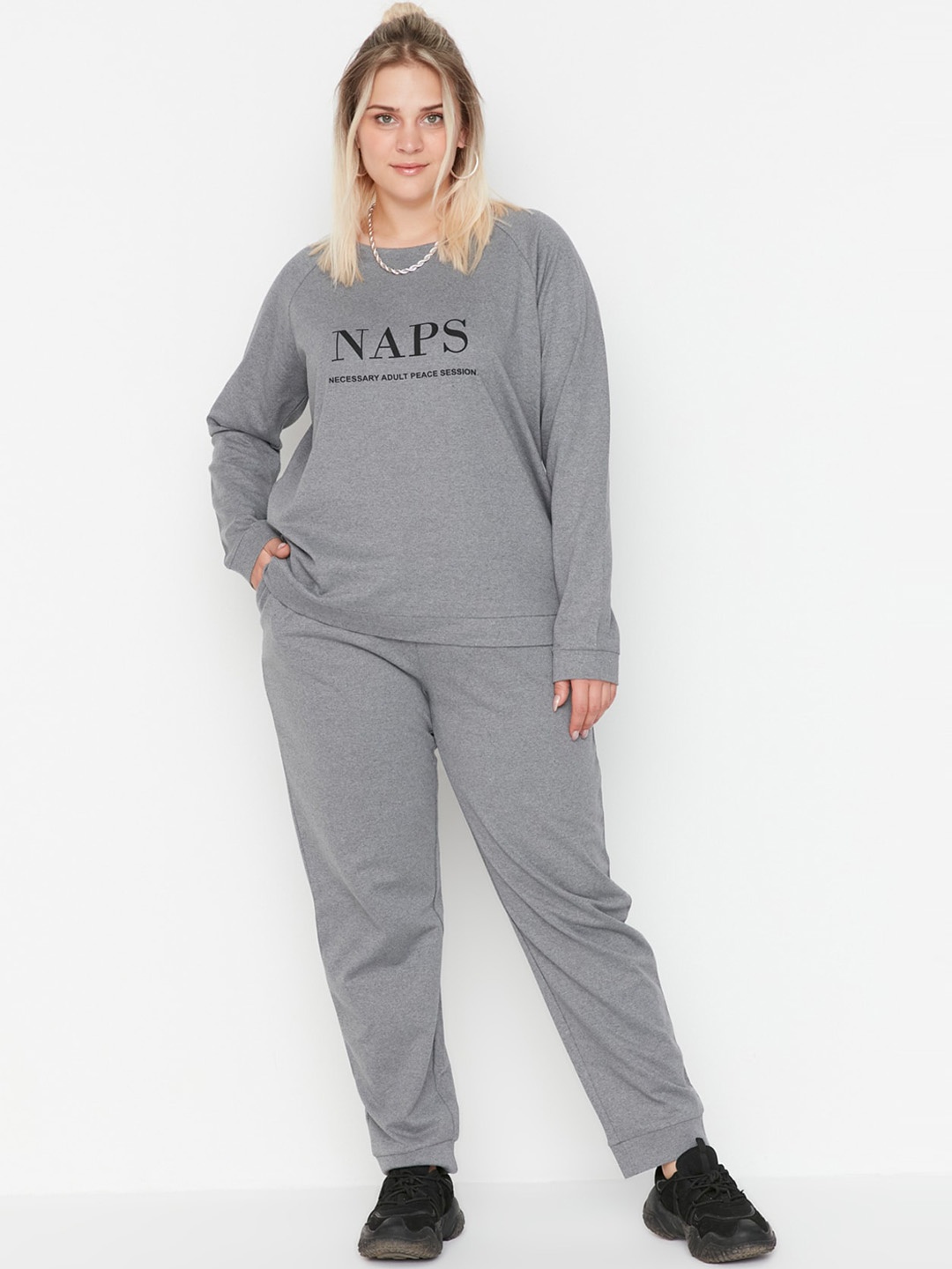 

Trendyol Typography Printed Sports Tracksuit, Grey
