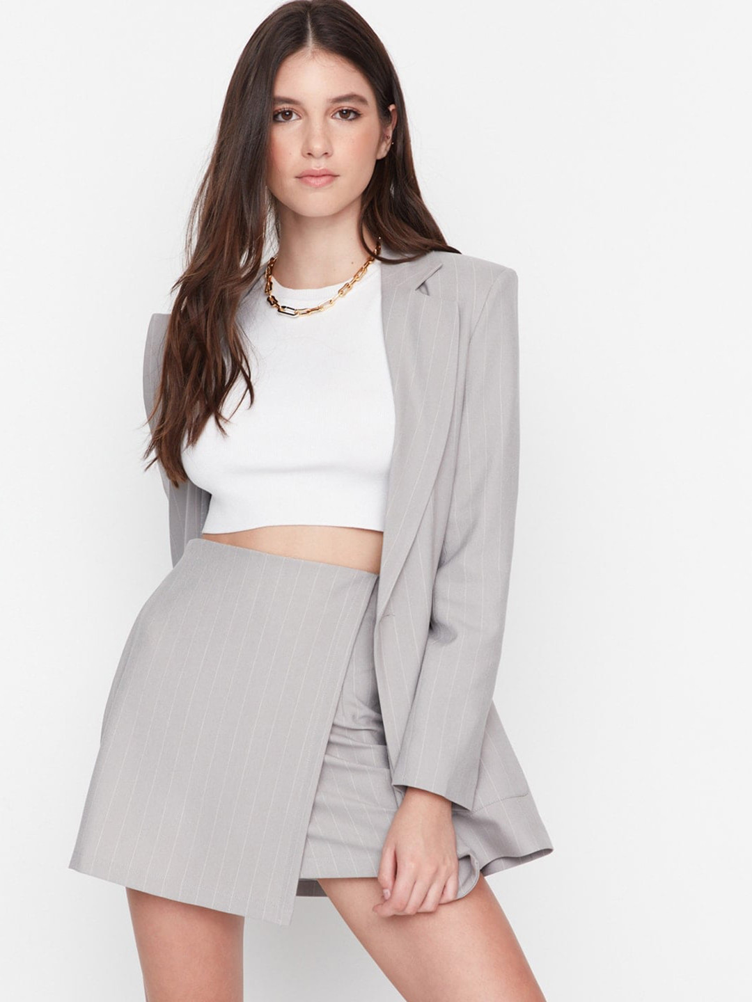 

Trendyol Striped Straight Mini Skirt, Grey