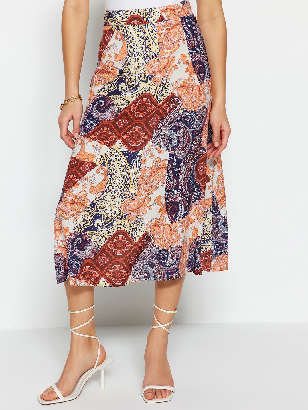 

Trendyol Ethnic Motifs Printed A-Line Midi Skirt, Red