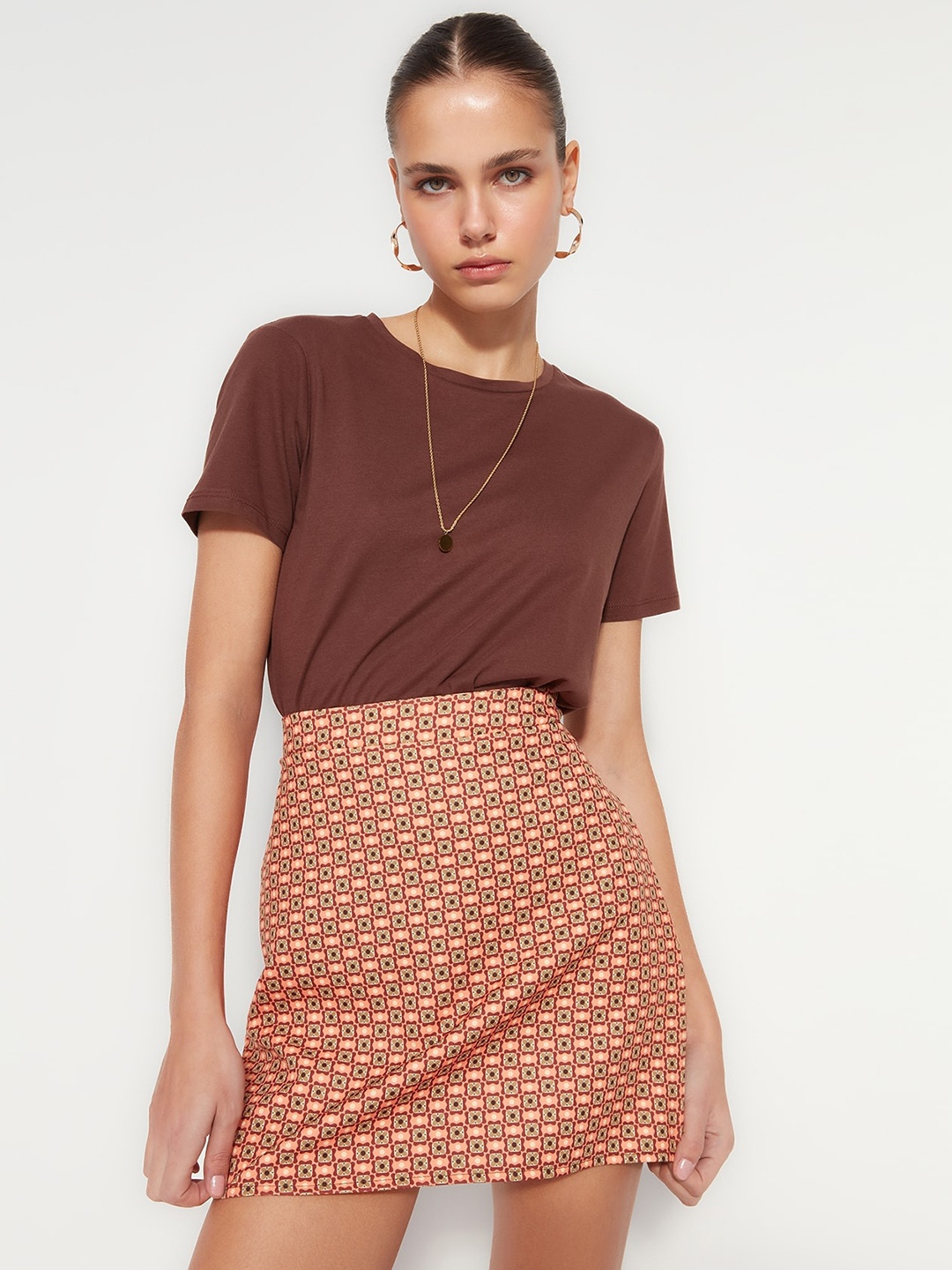 

Trendyol Floral Printed Straight Mini Skirt, Peach