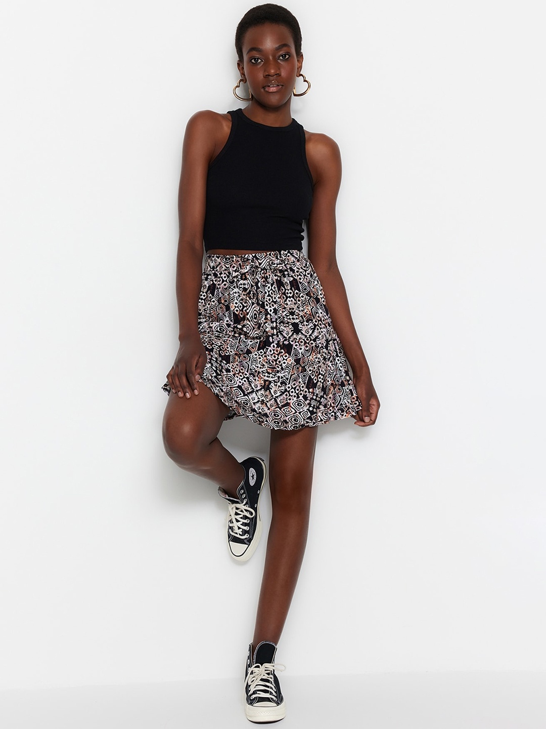 

Trendyol Ethnic Motifs Printed Flared Mini Skirt, Black