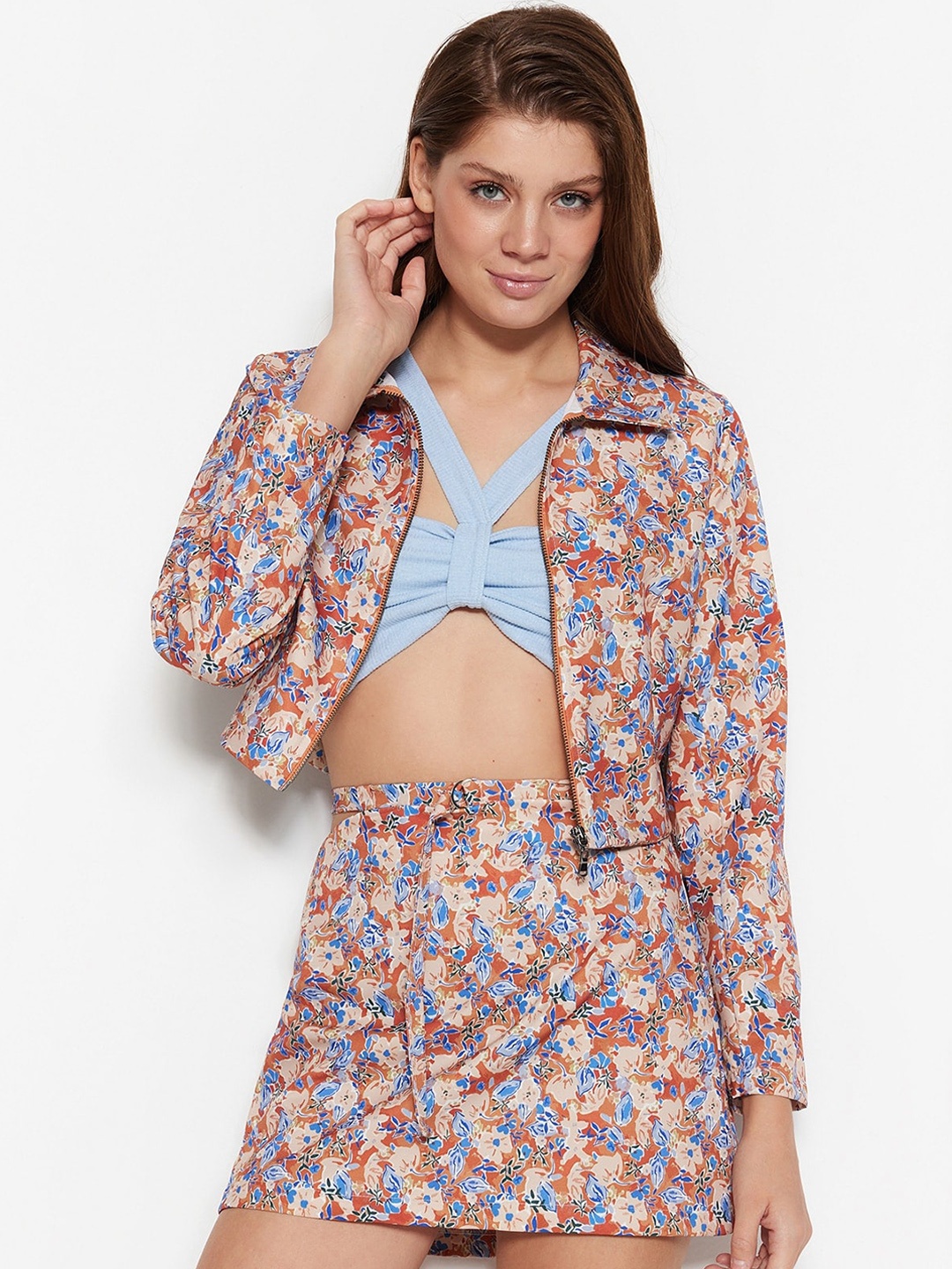 

Trendyol Floral Printed Pencil Mini Skirt, Orange