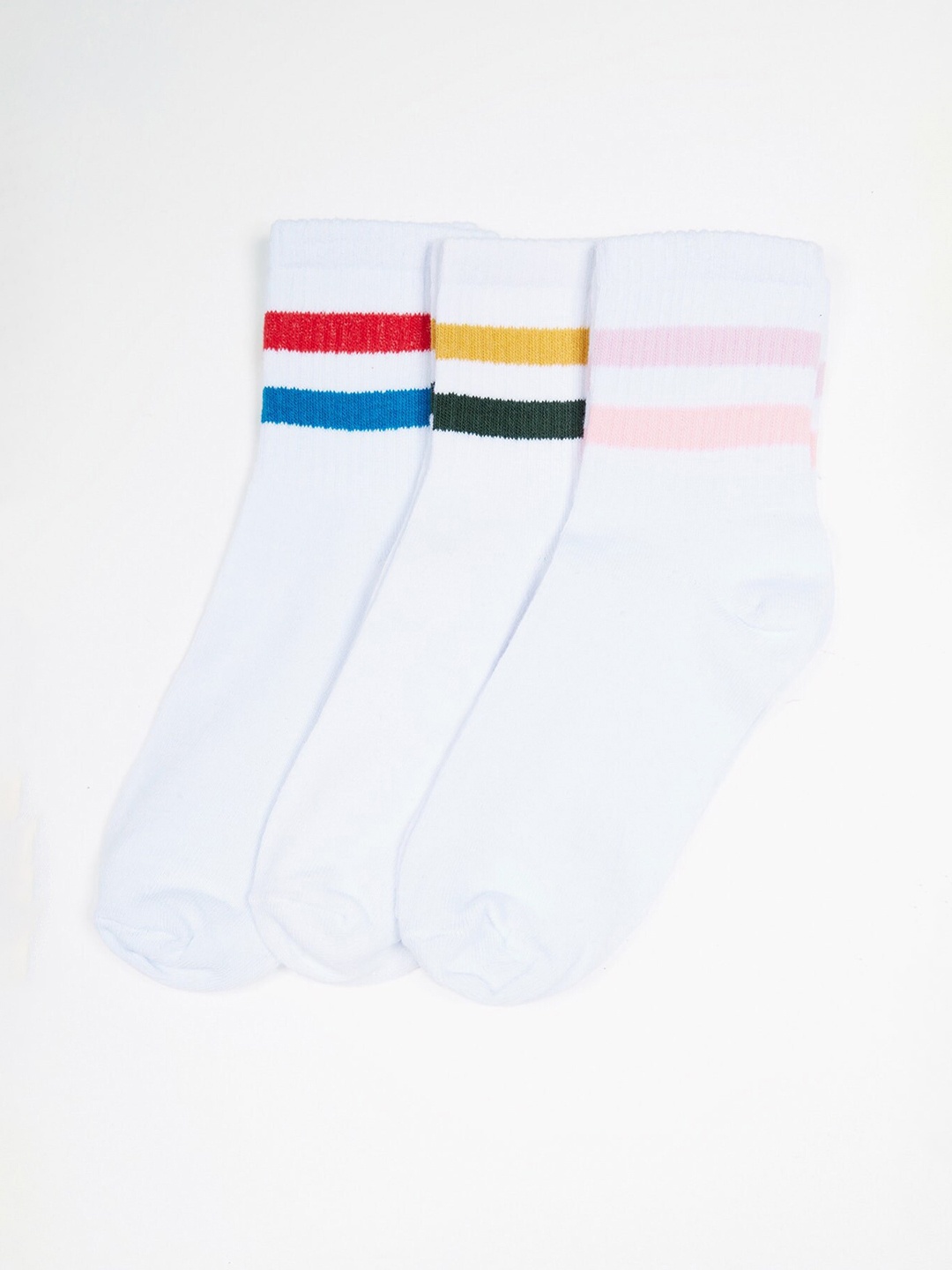 

Trendyol Women Pack Of 3 Striped Ankle-Length Socks, White