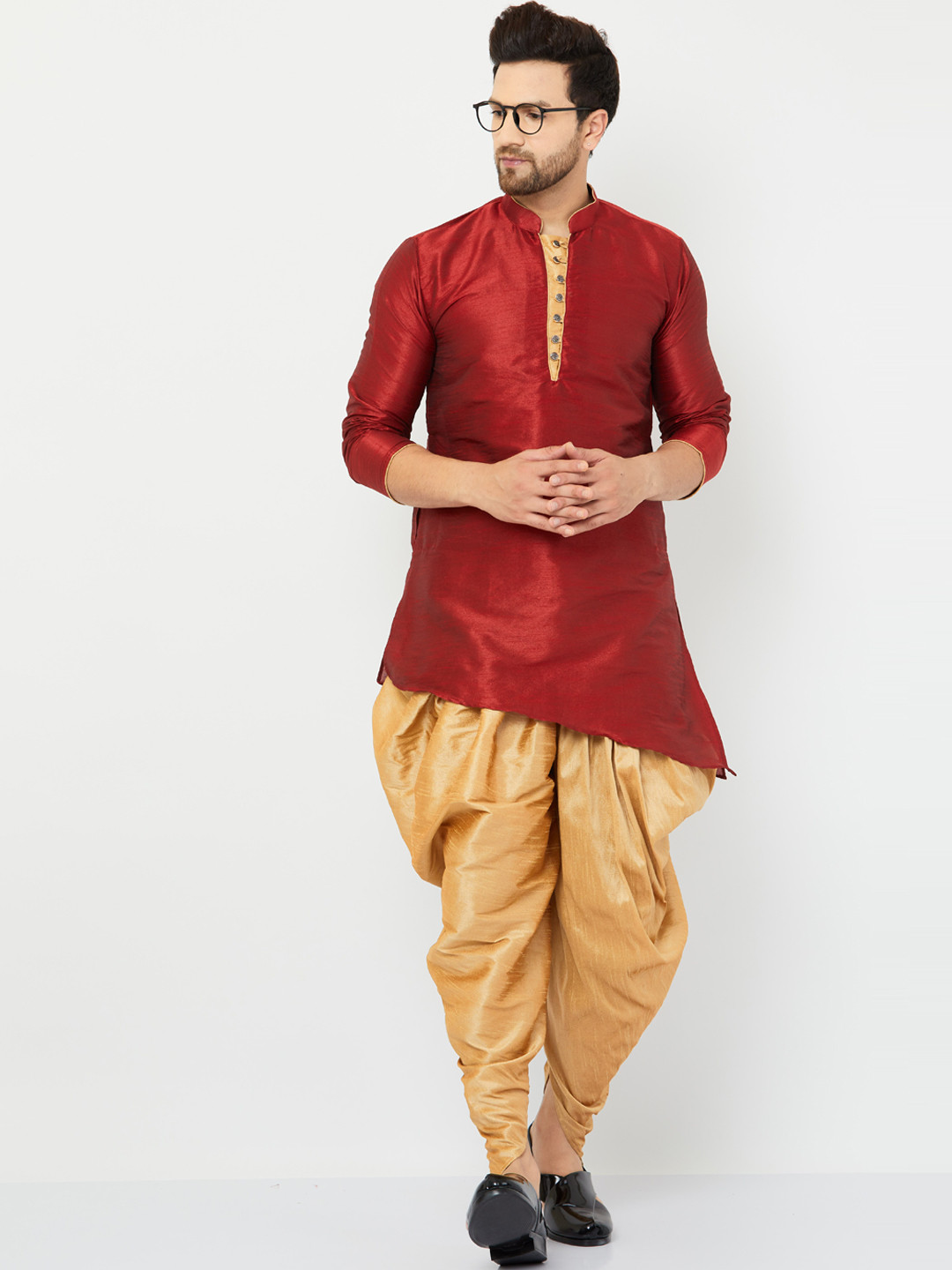 

Armaan Ethnic Mandarin Collar Kurta With Dhoti Pants, Maroon