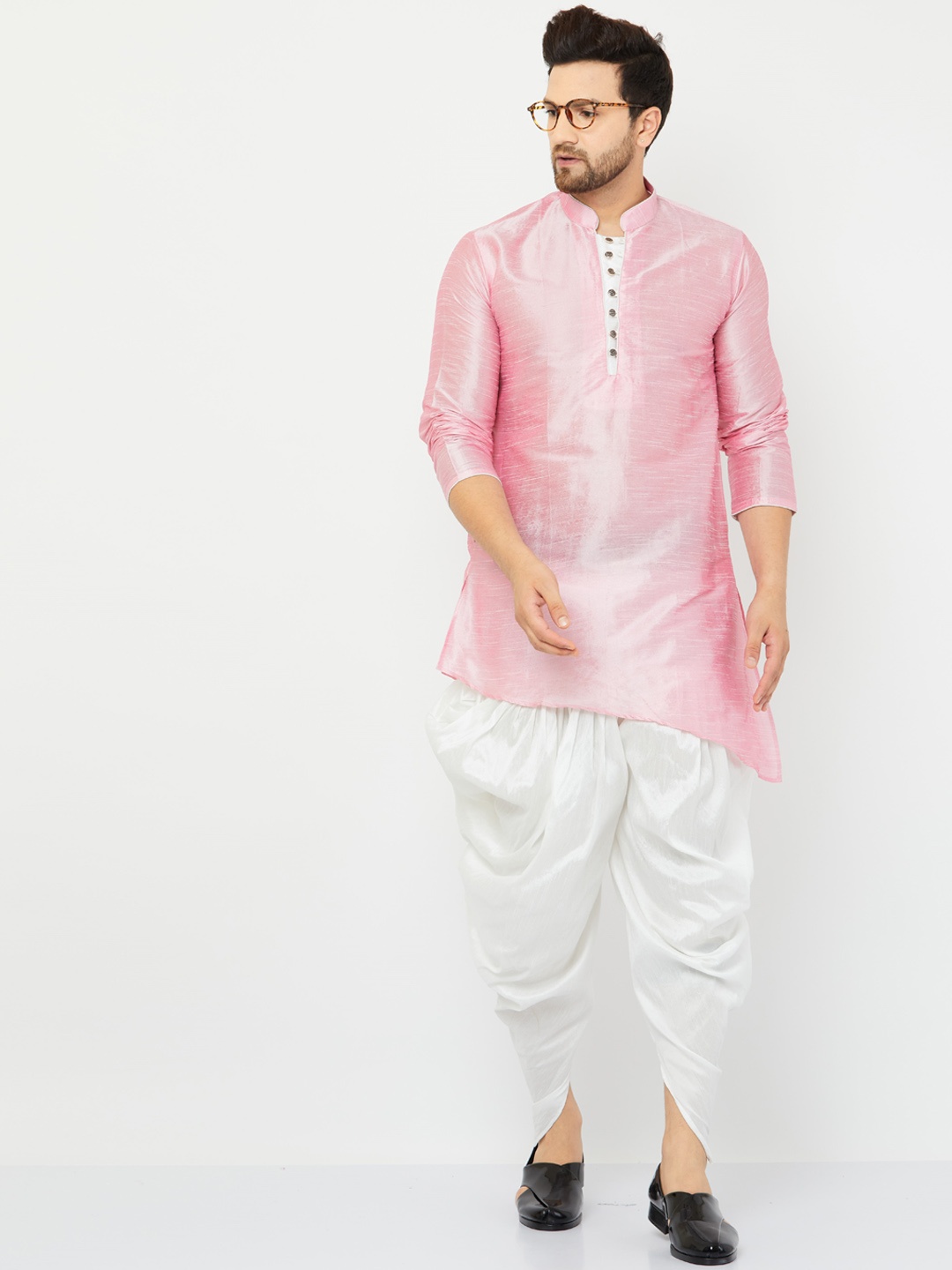 

Armaan Ethnic Mandarin Collar Kurta With Dhoti Pants, Pink