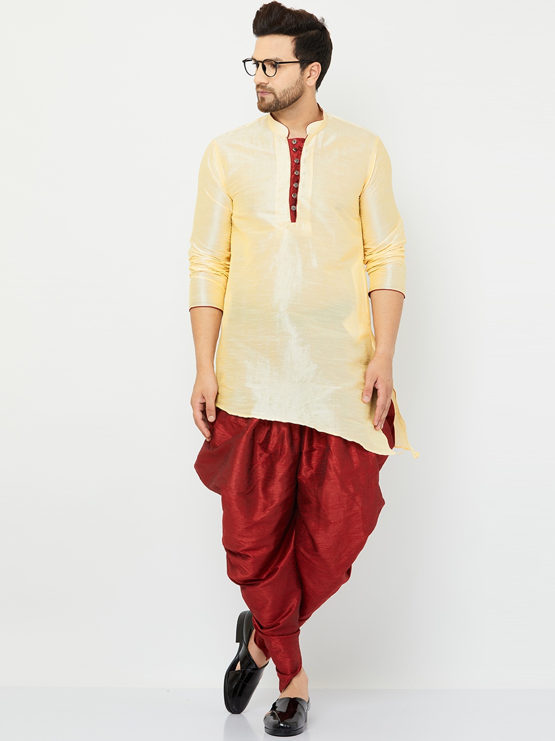 

Armaan Ethnic Mandarin Collar Kurta With Dhoti Pants, Beige