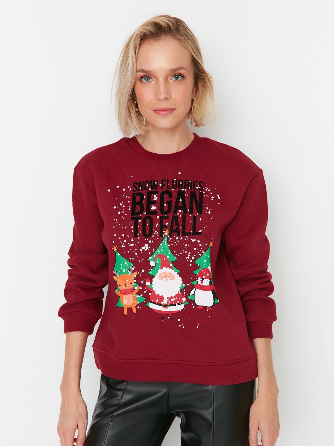 

Trendyol Typography Printed Pullover Sweatshirt, Maroon