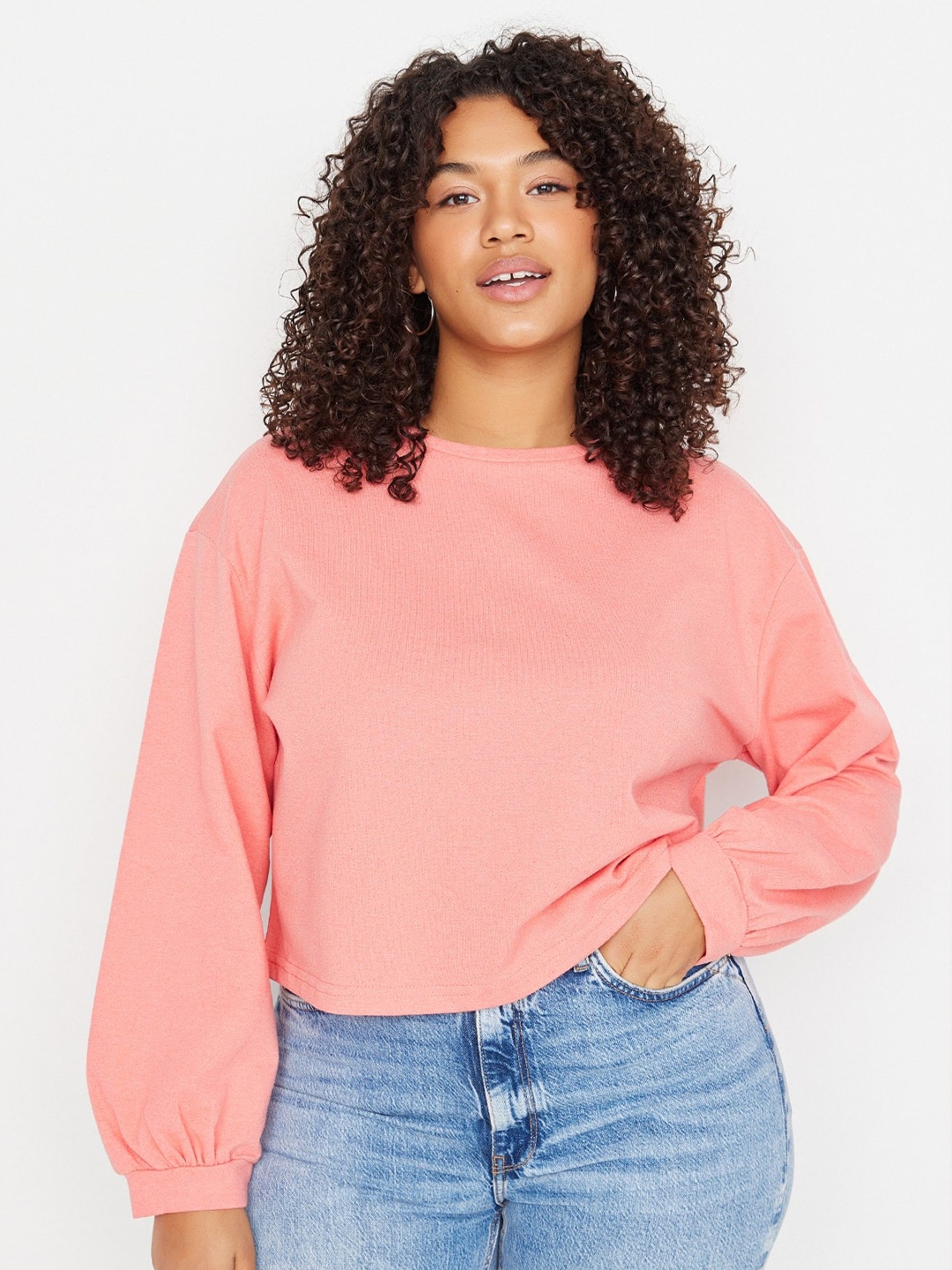 

Trendyol Plus Size Long Sleeves Pullover, Coral
