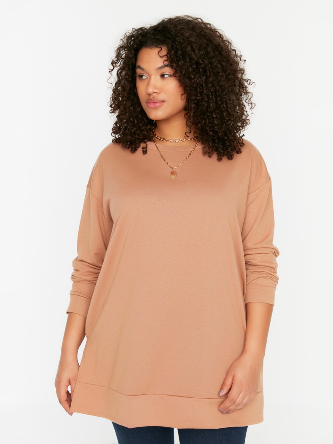 

Trendyol Plus Size Long Sleeves Pullover, Camel brown