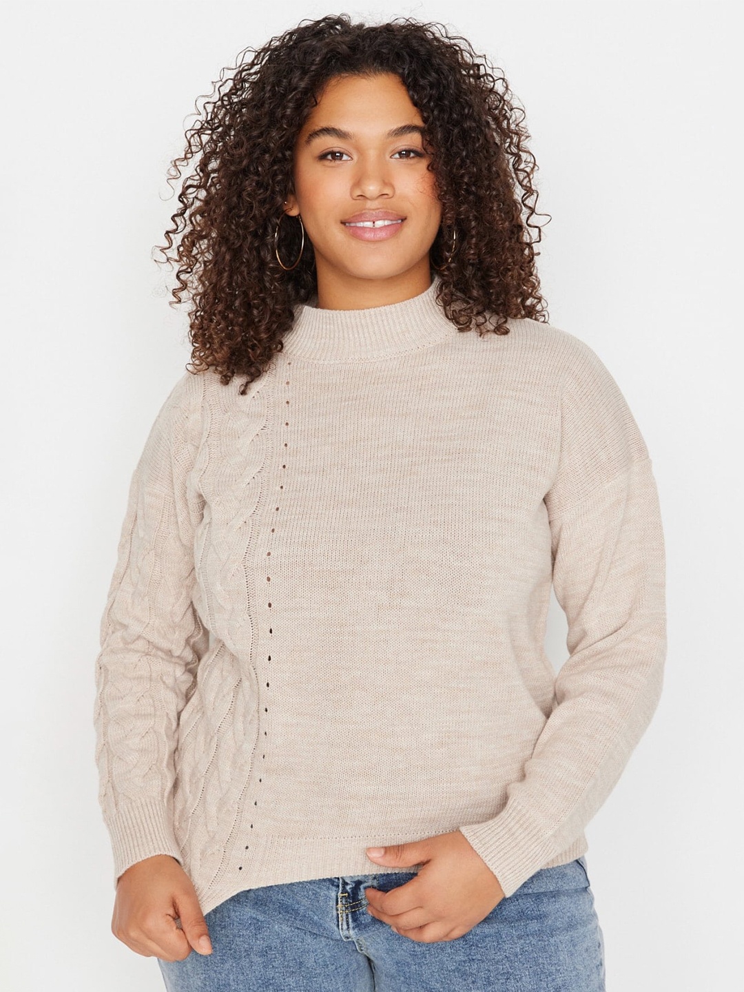 

Trendyol Self Design High Neck Pure Acrylic Pullover, Beige