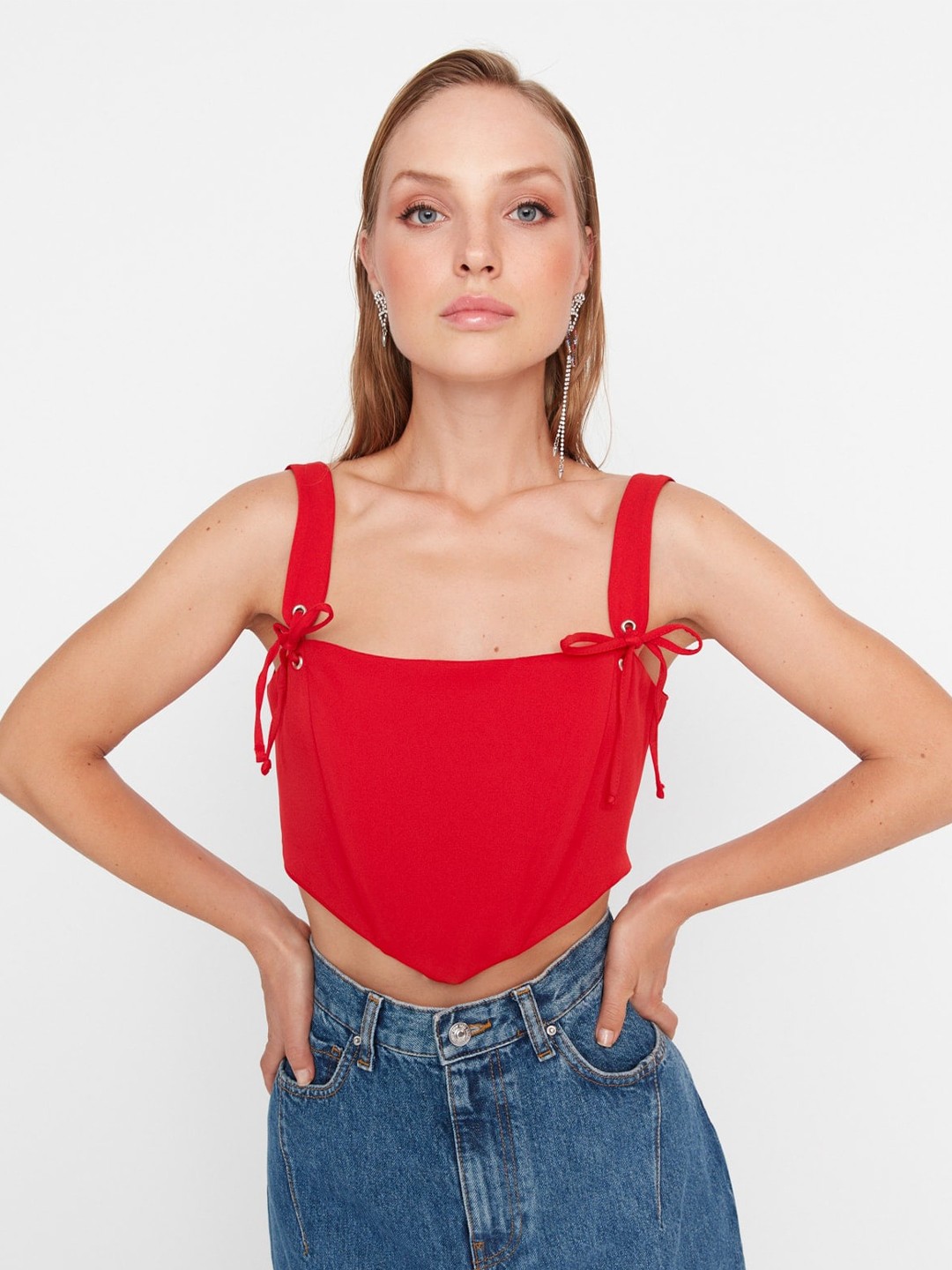 

Trendyol Lace Up Back Fitted Crop Top, Red