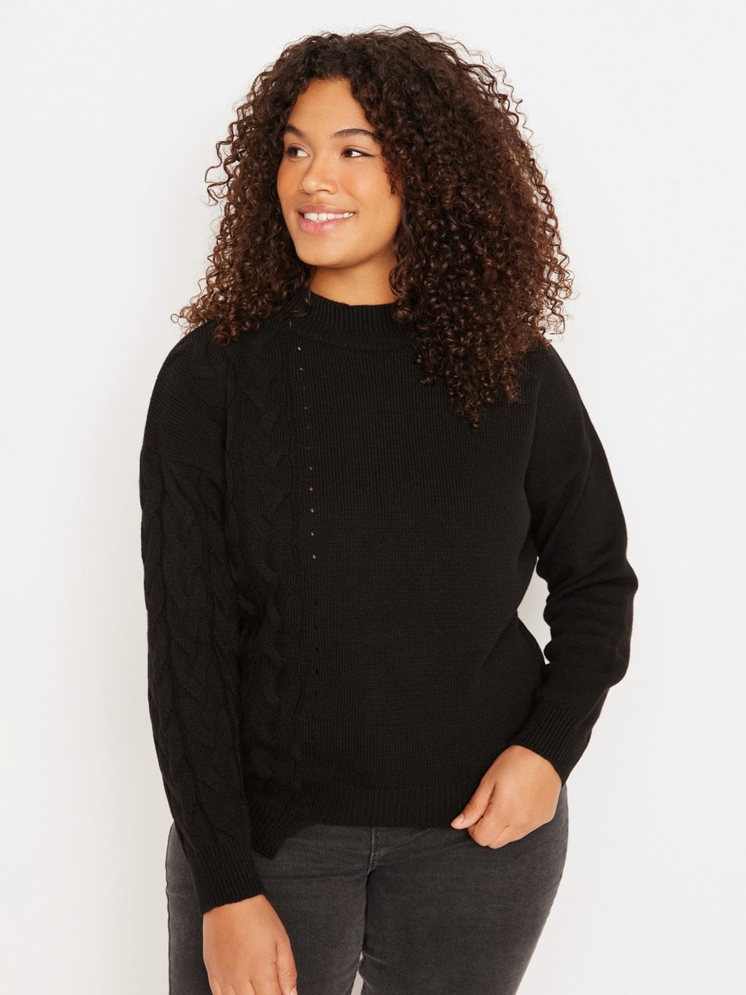 

Trendyol Self Designed High Neck Pure Acrylic Sweatshirts, Black