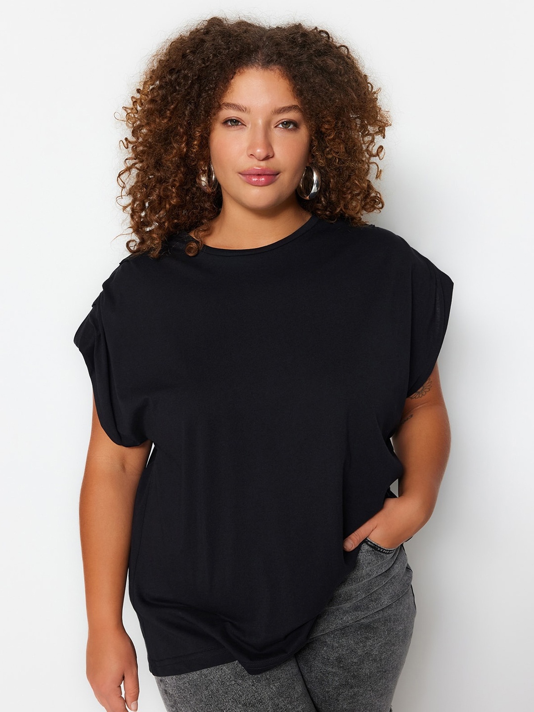 

Trendyol Extended Sleeves Cotton Top, Black