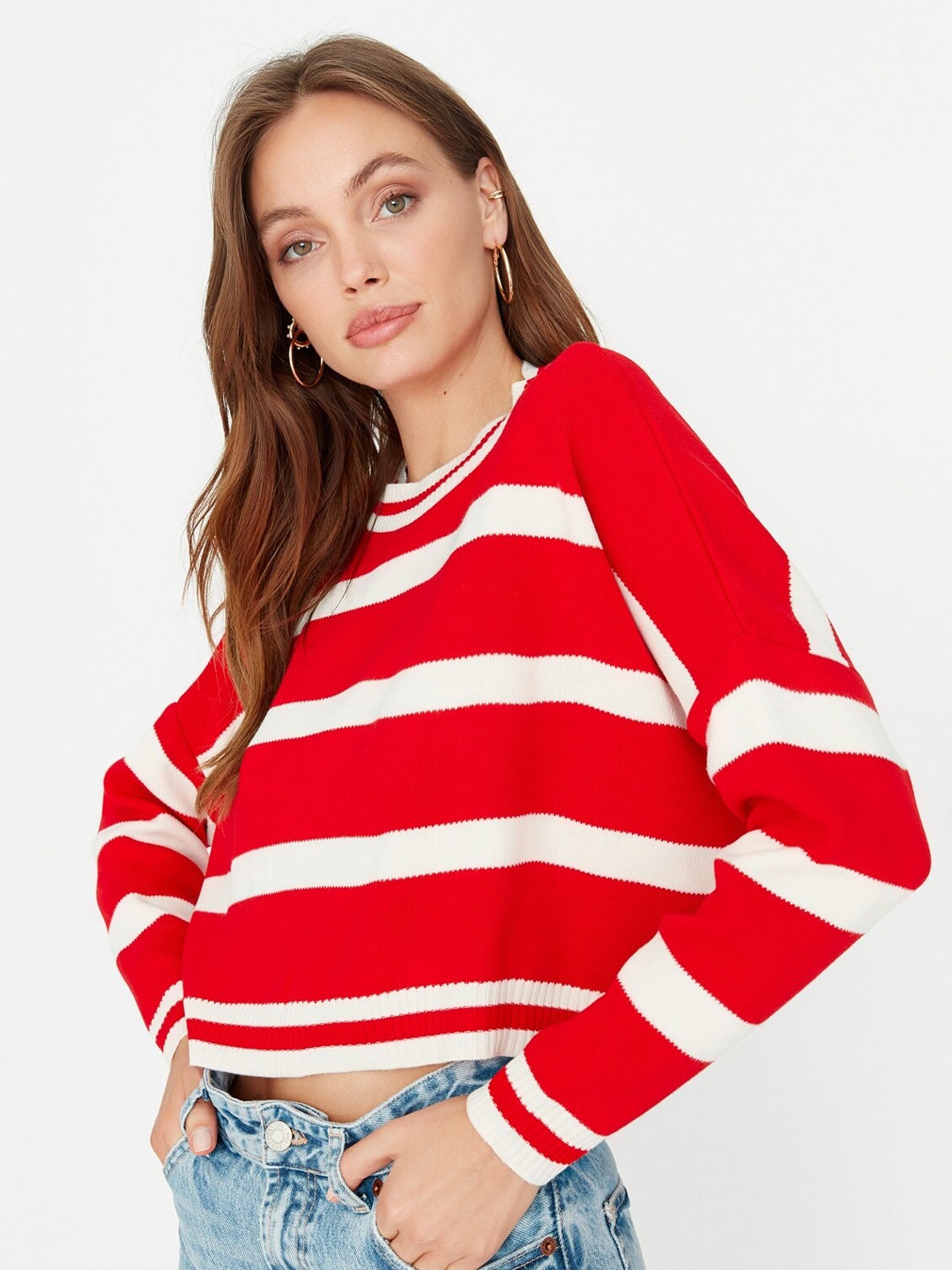 

Trendyol Striped Crop Top, Red