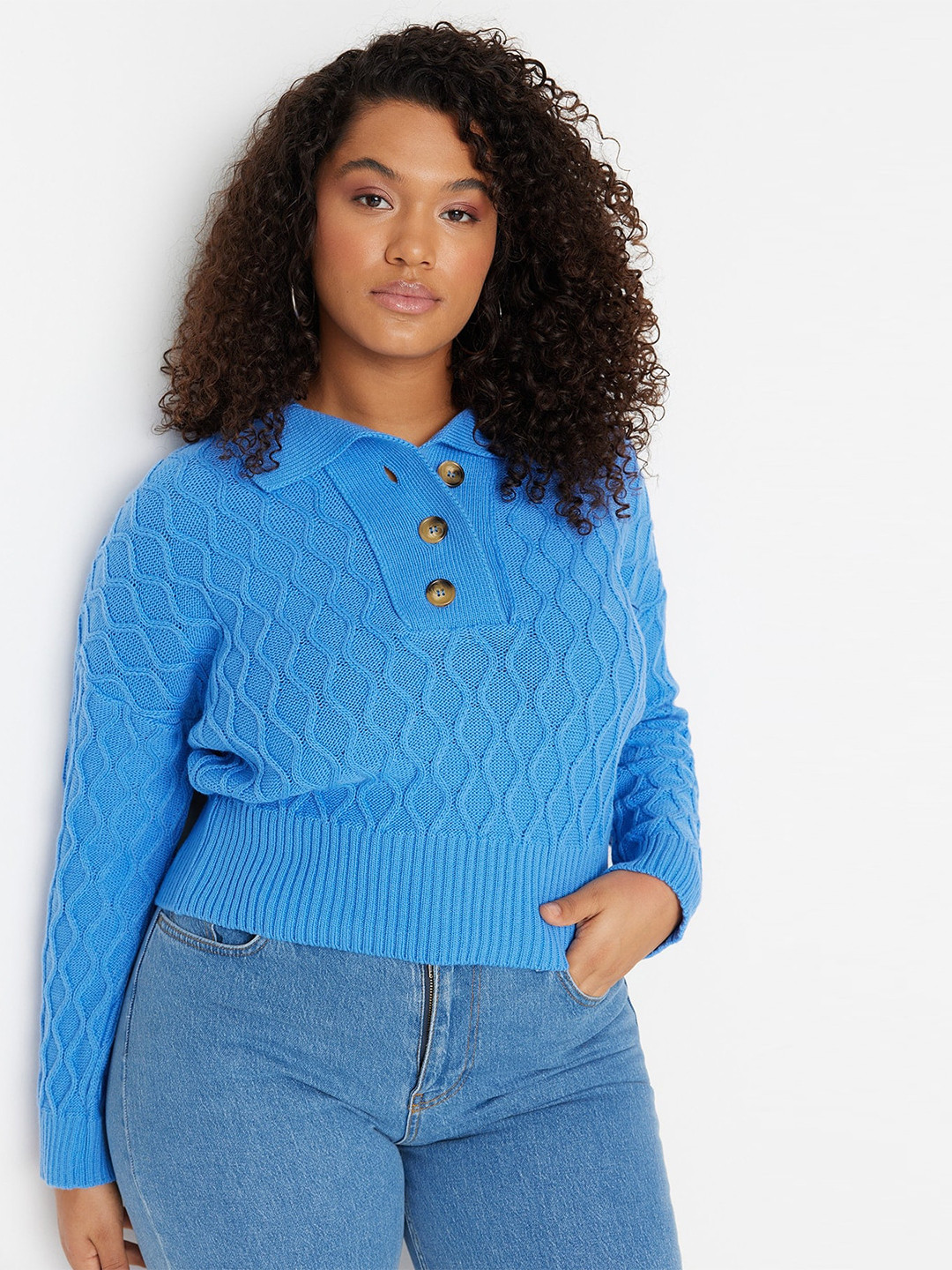 

Trendyol Shirt Collar Knitted Top, Blue