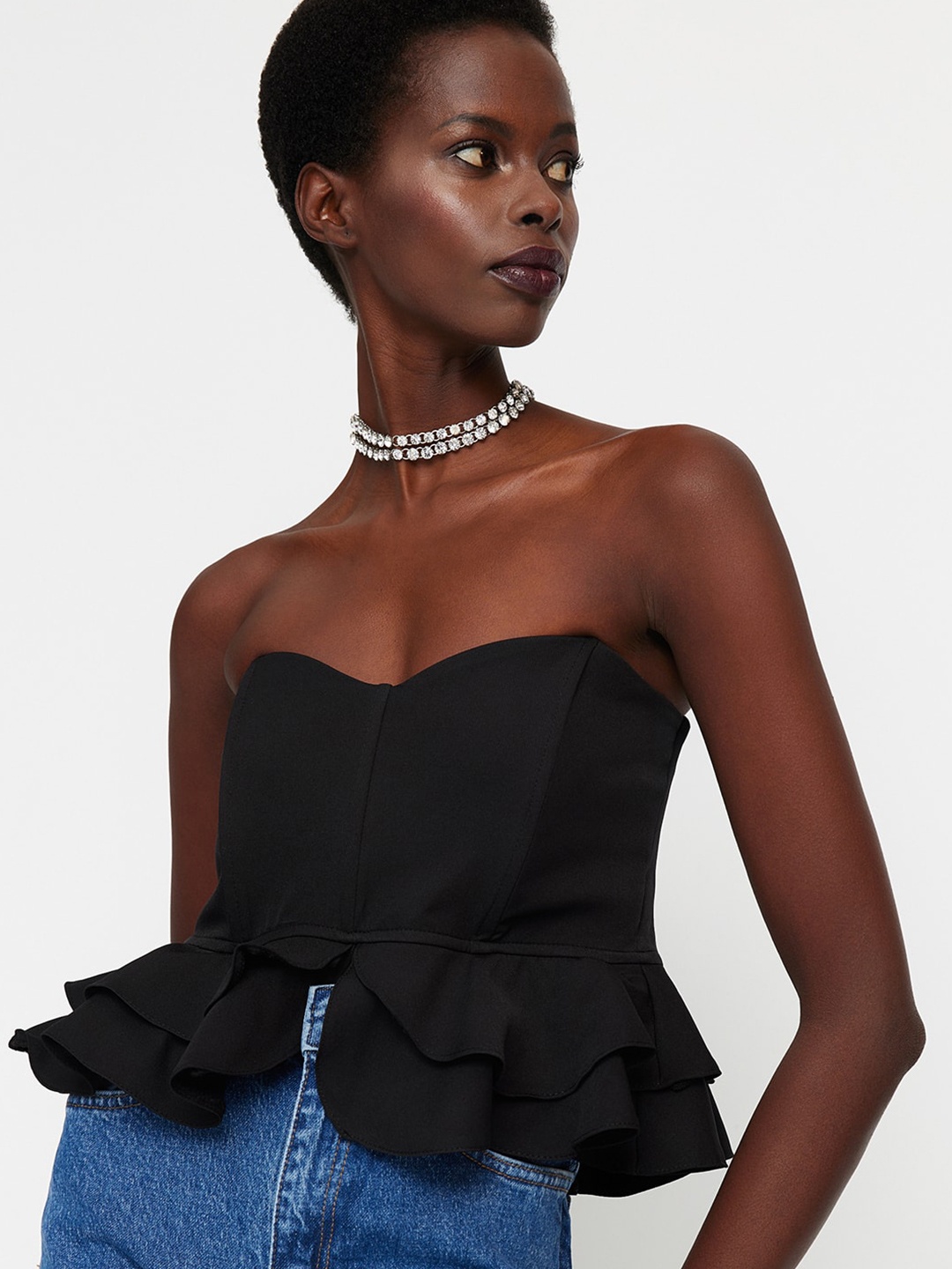 

Trendyol Strapless Peplum Top, Black