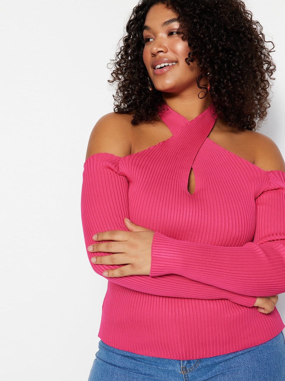 

Trendyol Choker Neck Fitted Top, Pink