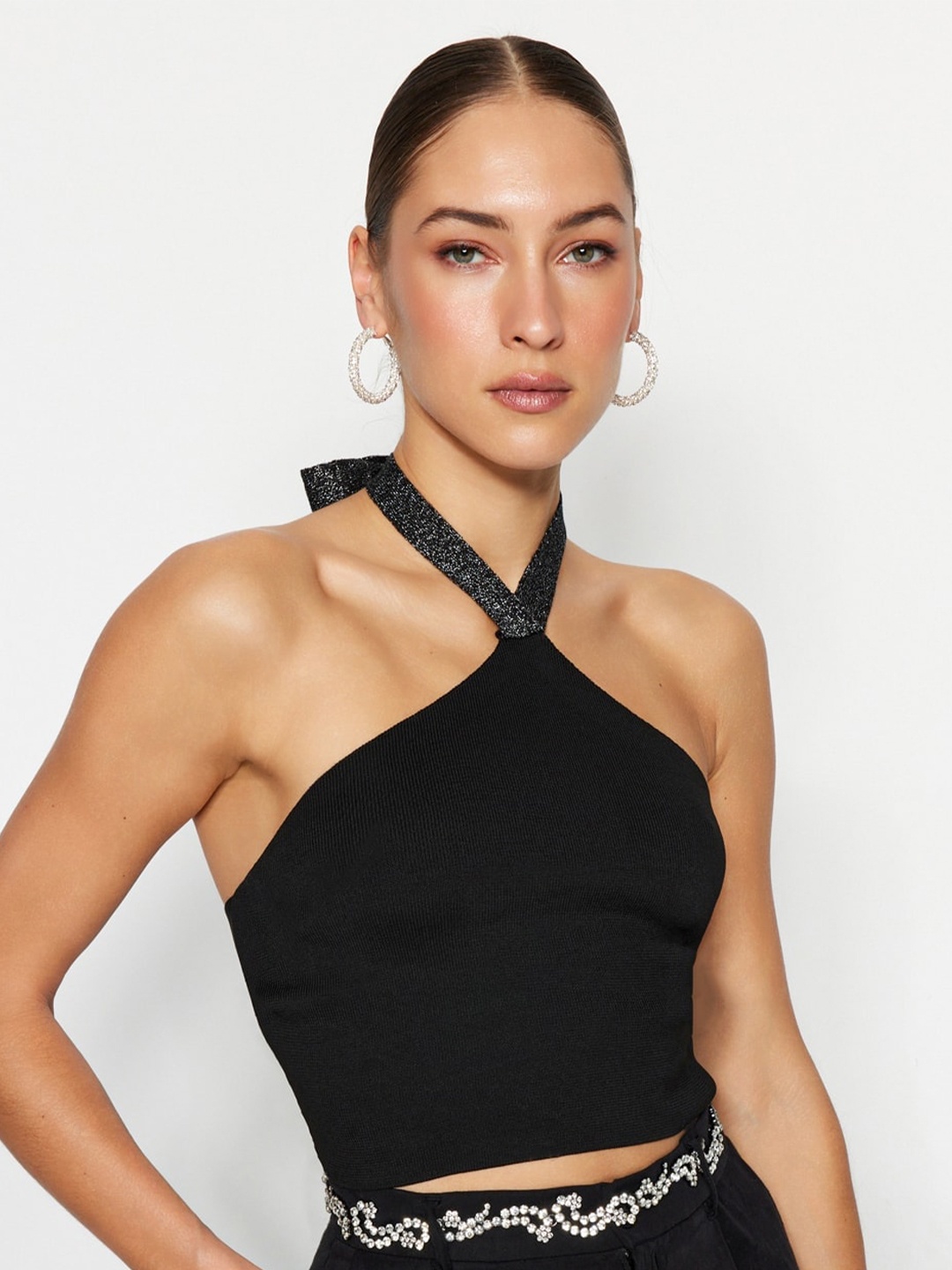 

Trendyol Halter Neck Crop Top, Black